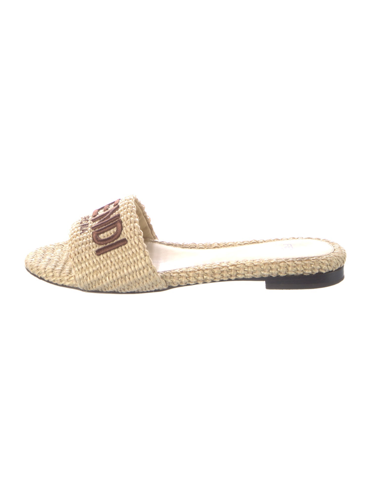 Fendi Raffia Embroidered Accent Slides