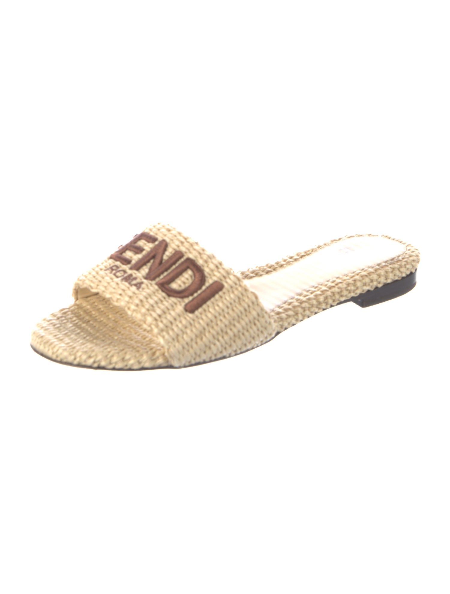 Fendi Raffia Embroidered Accent Slides