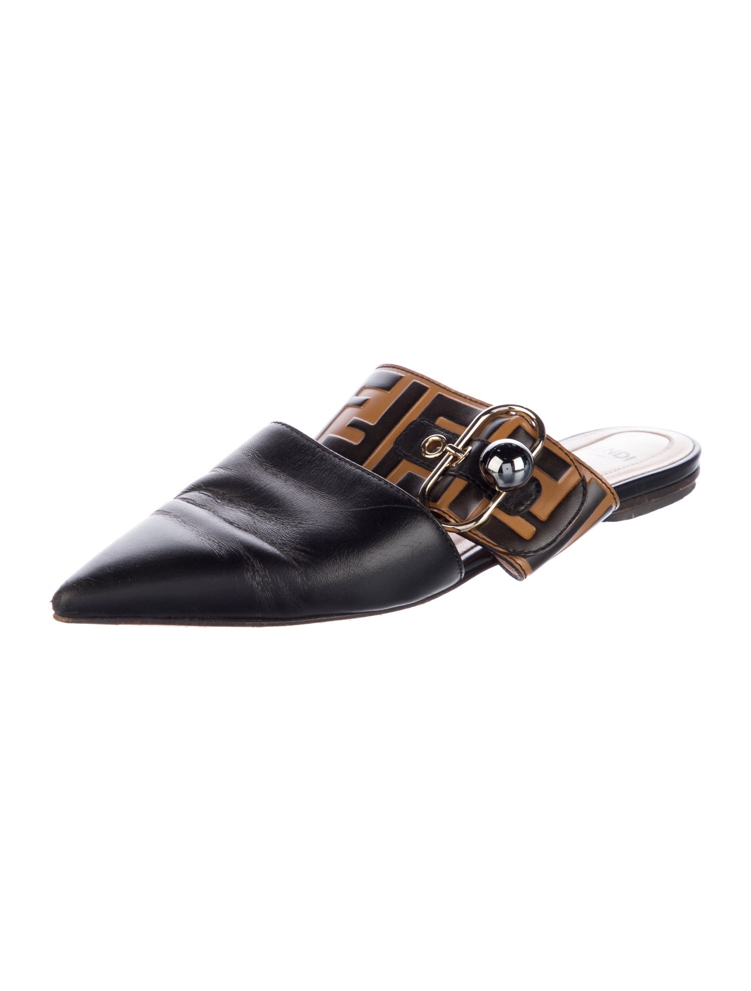 Fendi Zucca FF Logo Leather Mules