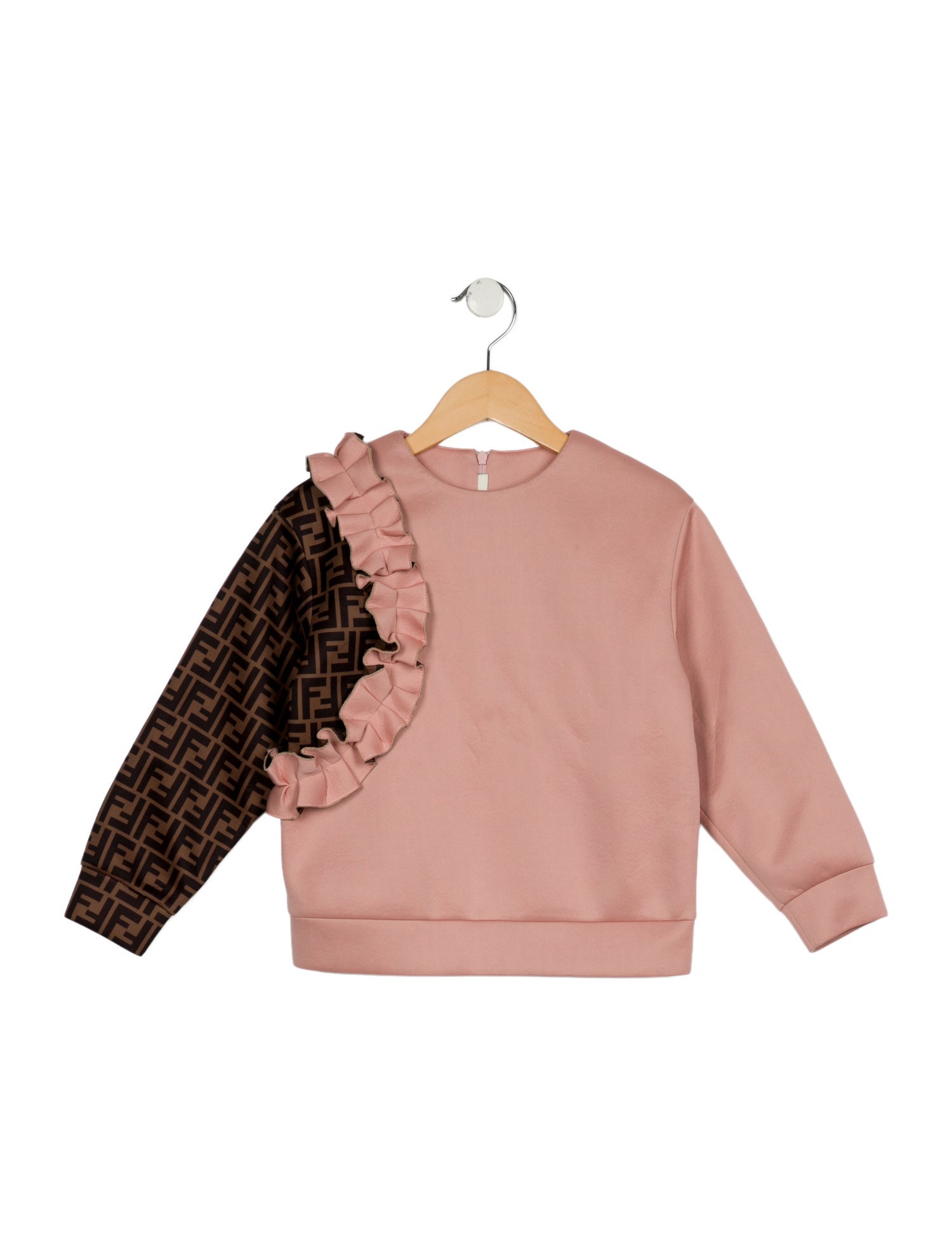 Fendi Girls' Zucca Trim Ruffled Top