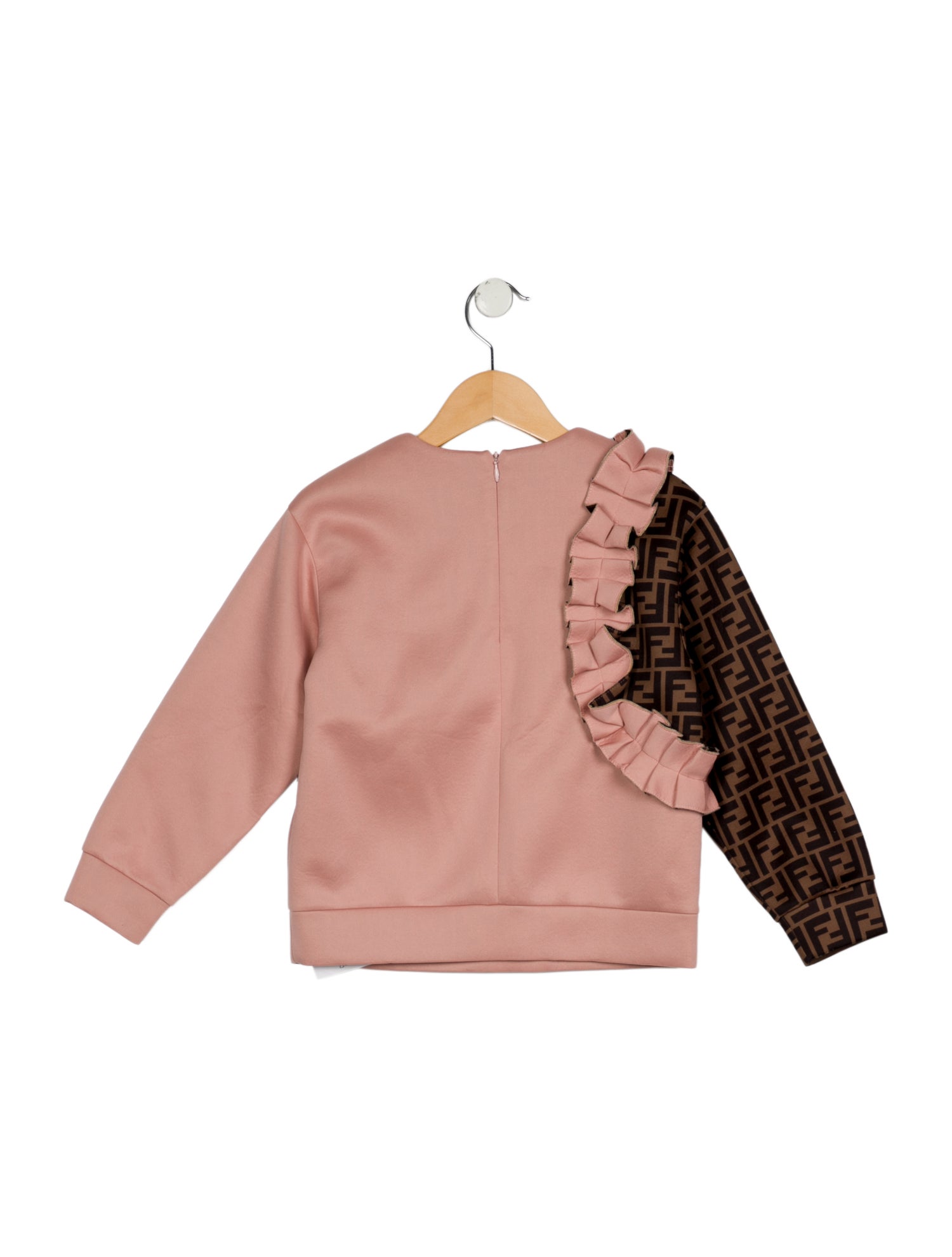 Fendi Girls' Zucca Trim Ruffled Top