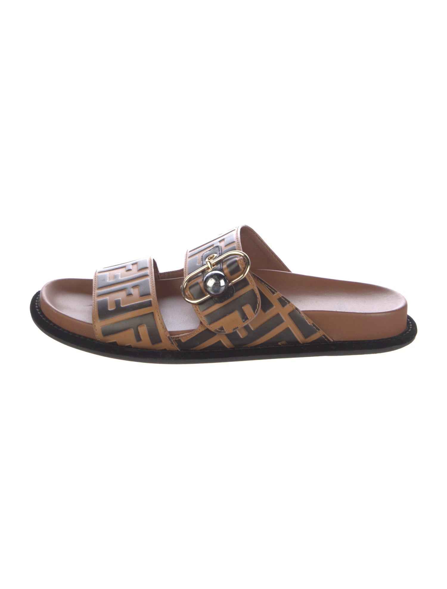 Fendi Zucca FF Logo Leather Slides