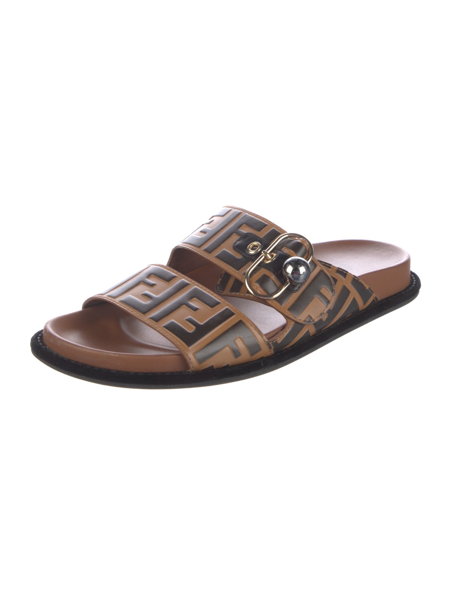Fendi Zucca FF Logo Leather Slides