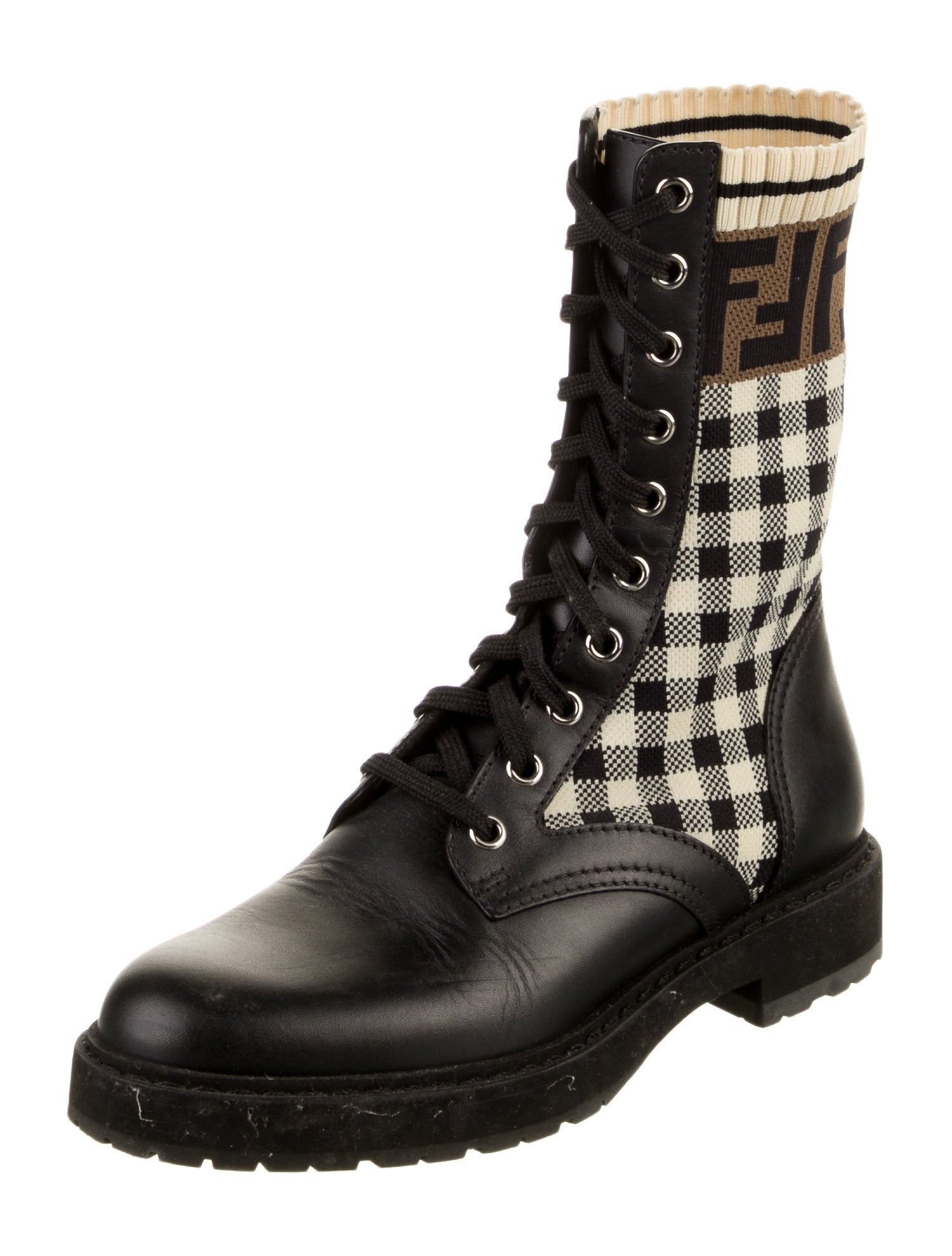 Fendi Zucca FF Logo Leather Combat Boots