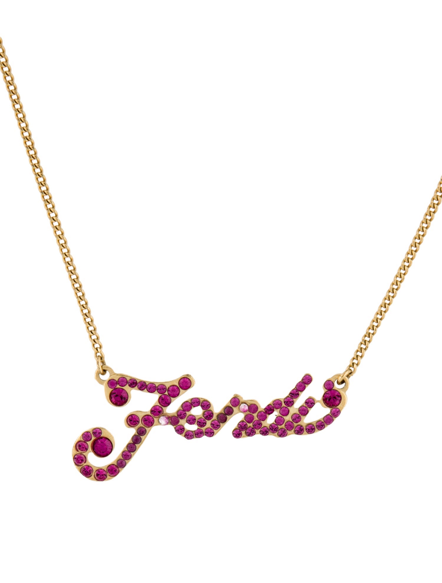 Fendi Vintage Crystal Logo Pendant Necklace