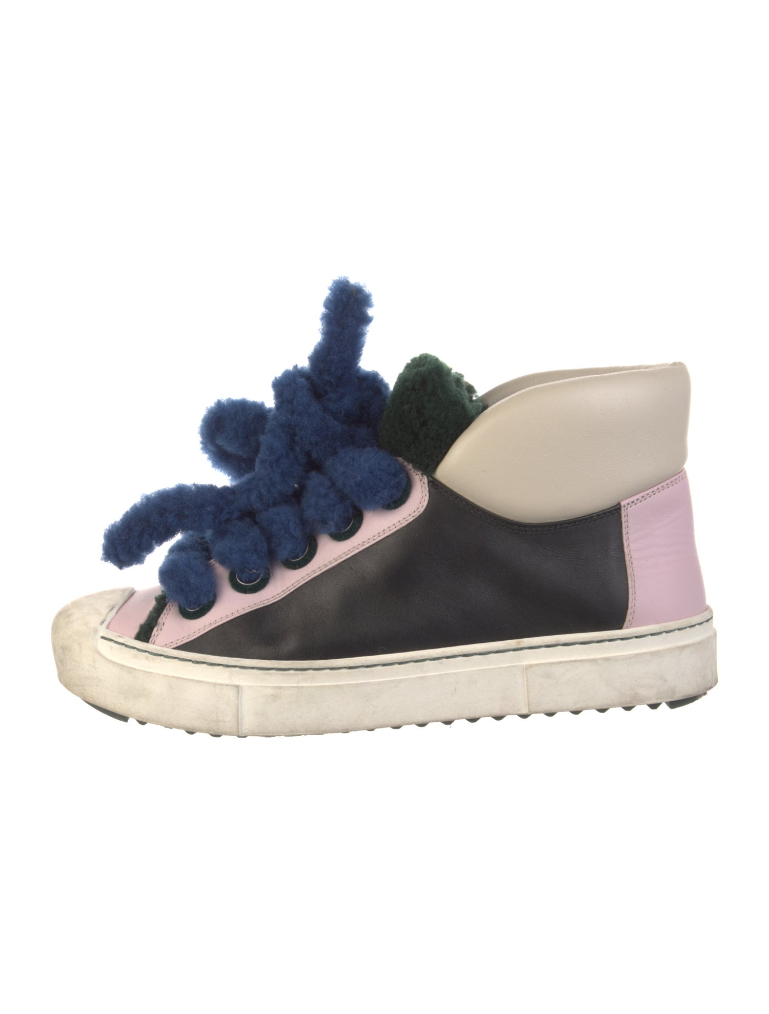 Fendi Leather Colorblock Pattern Sneakers