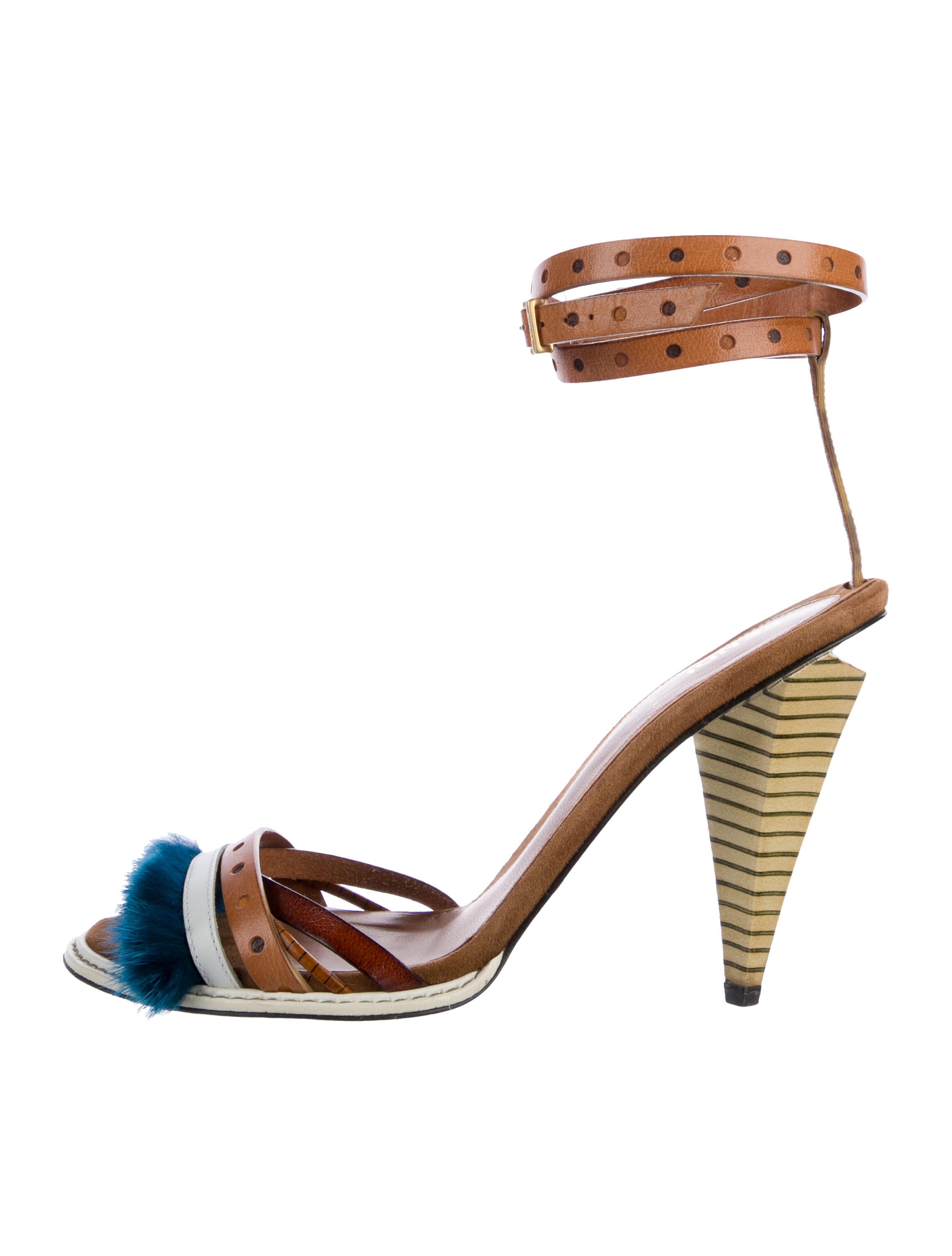 Fendi Leather Colorblock Pattern Sandals