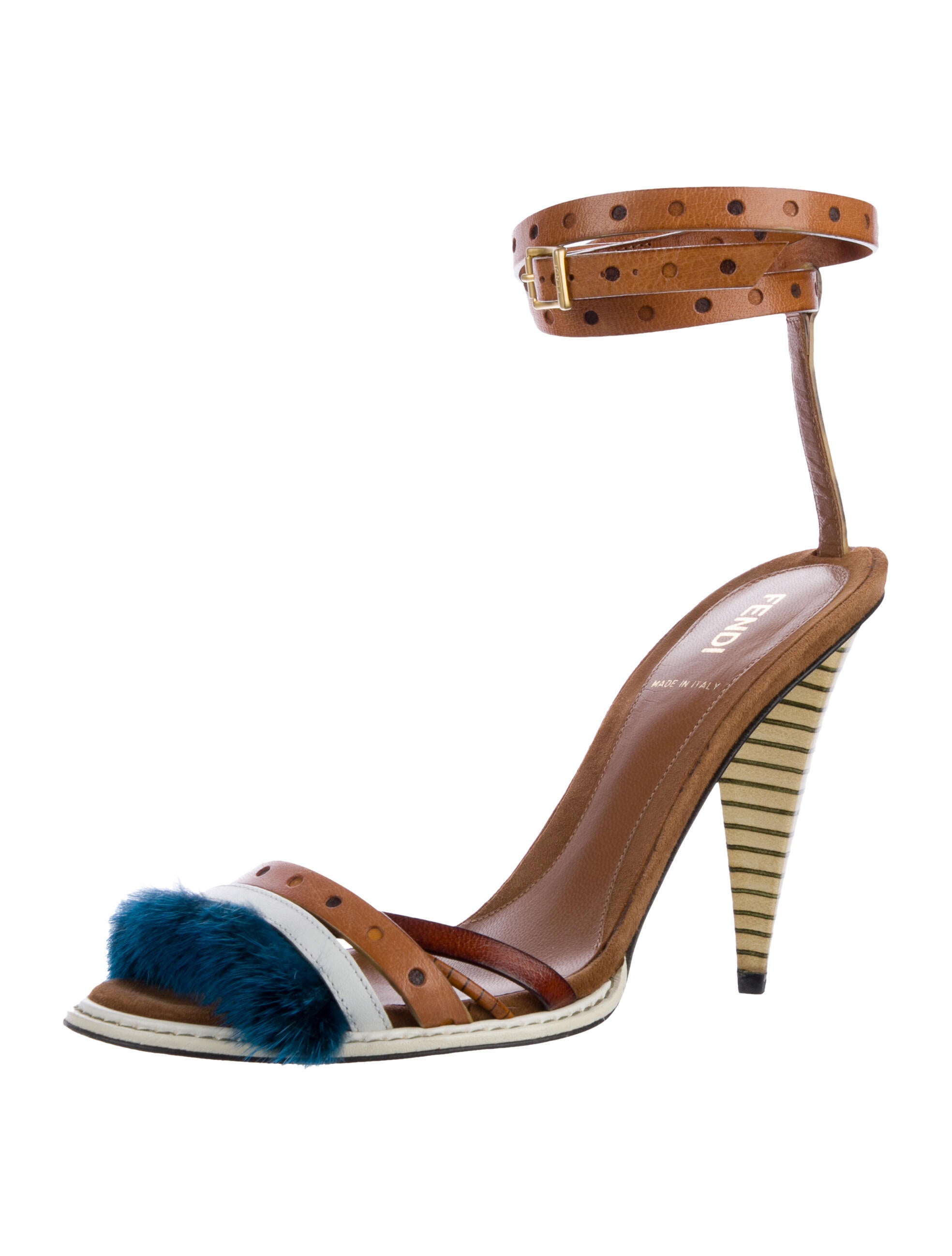 Fendi Leather Colorblock Pattern Sandals