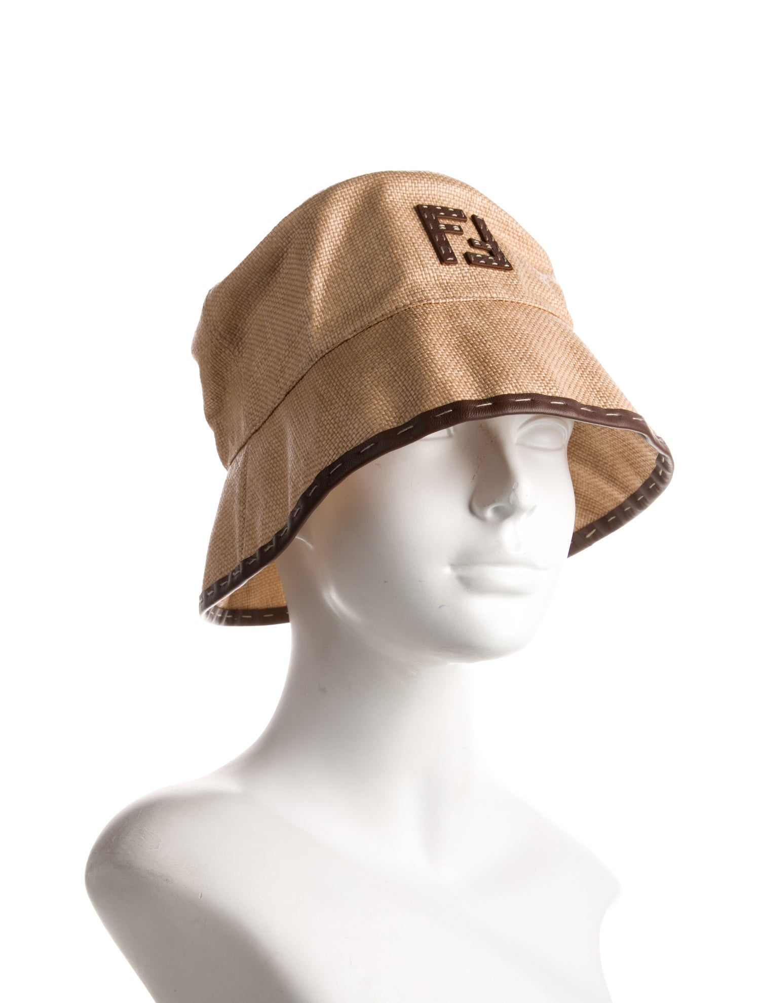 Fendi Leather-Trimmed Bucket Hat w/Tags