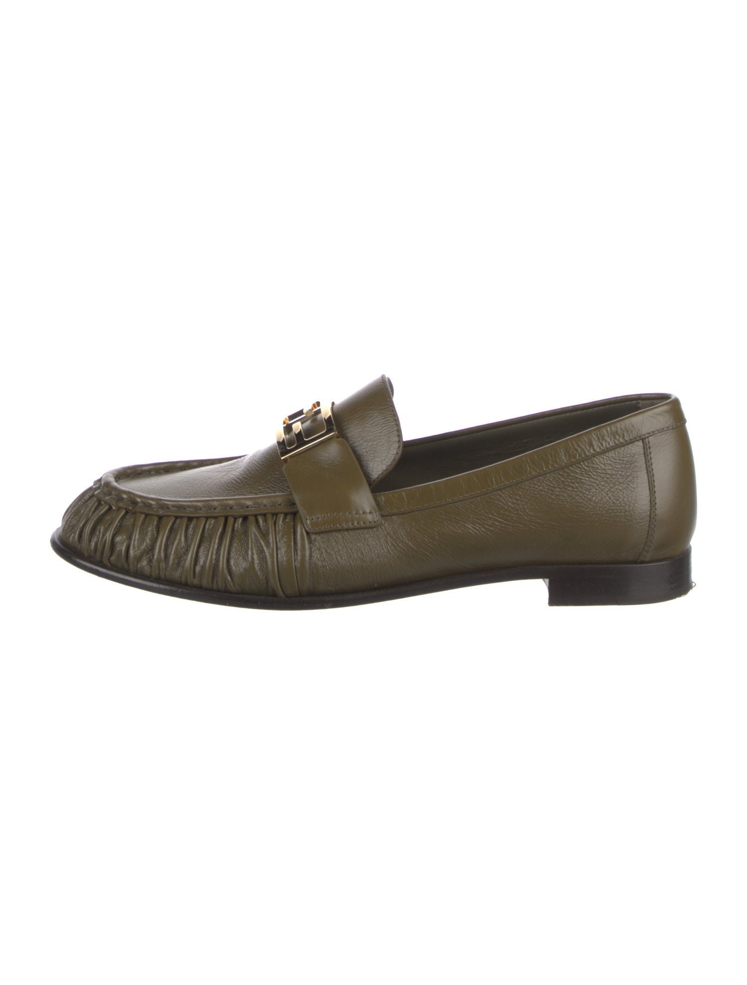 Fendi Leather Pleated Accents Loafers