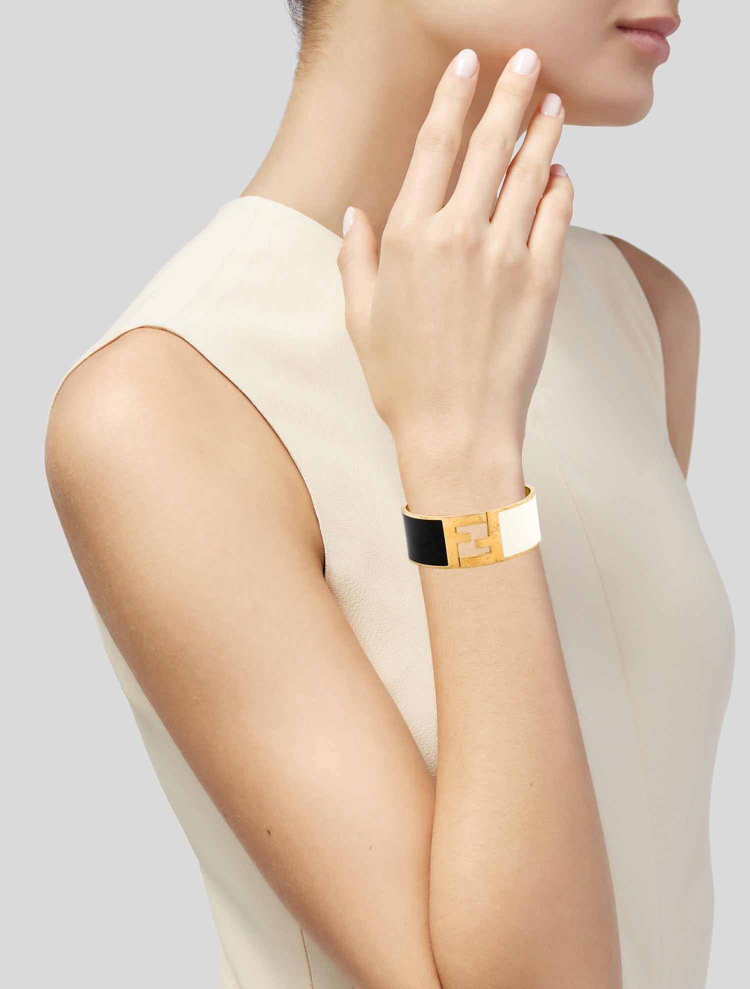 Fendi Enamel Fendista Hinged Bangle Bracelet