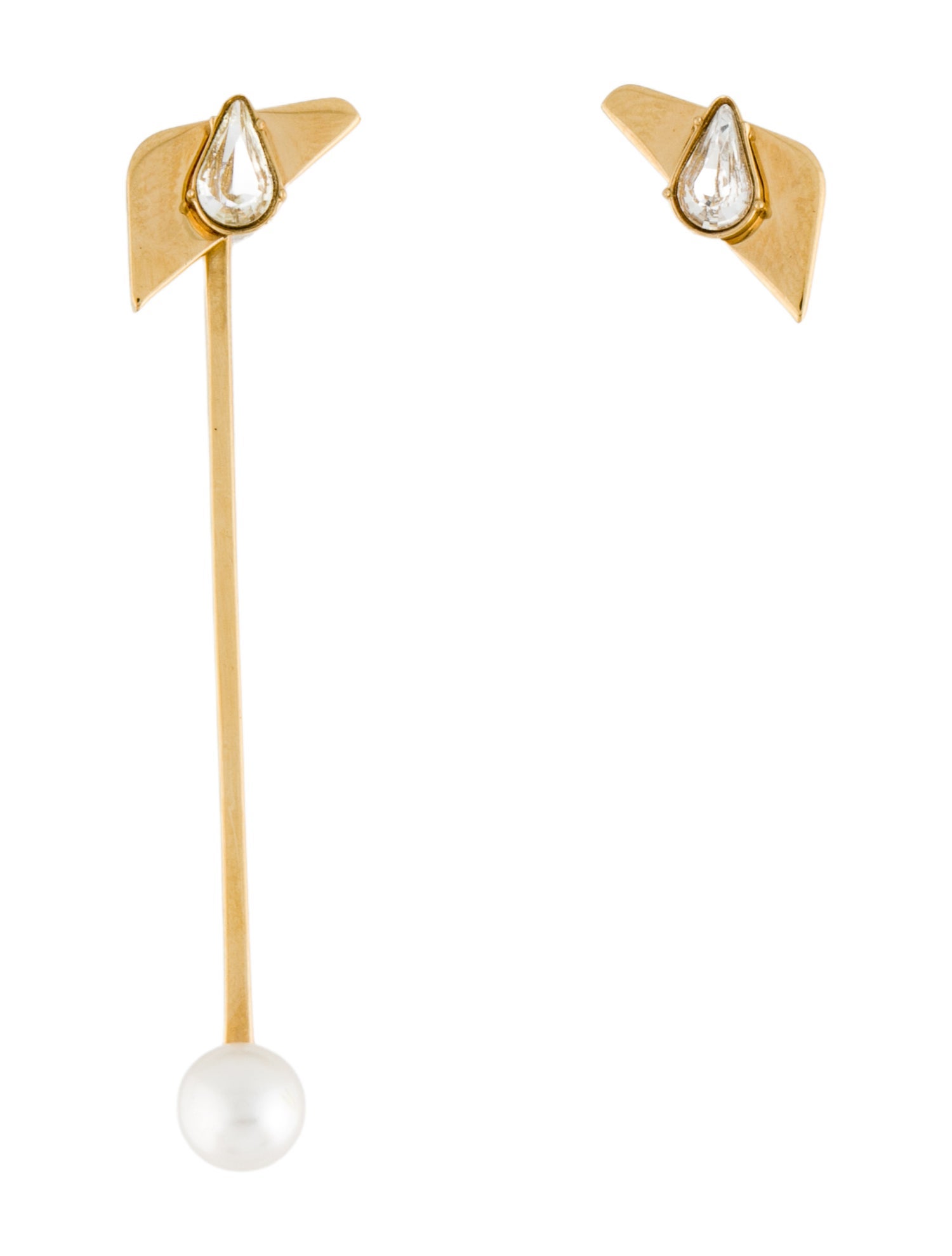 Fendi Faux Pearl & Crystal Asymmetrical Drop Earrings