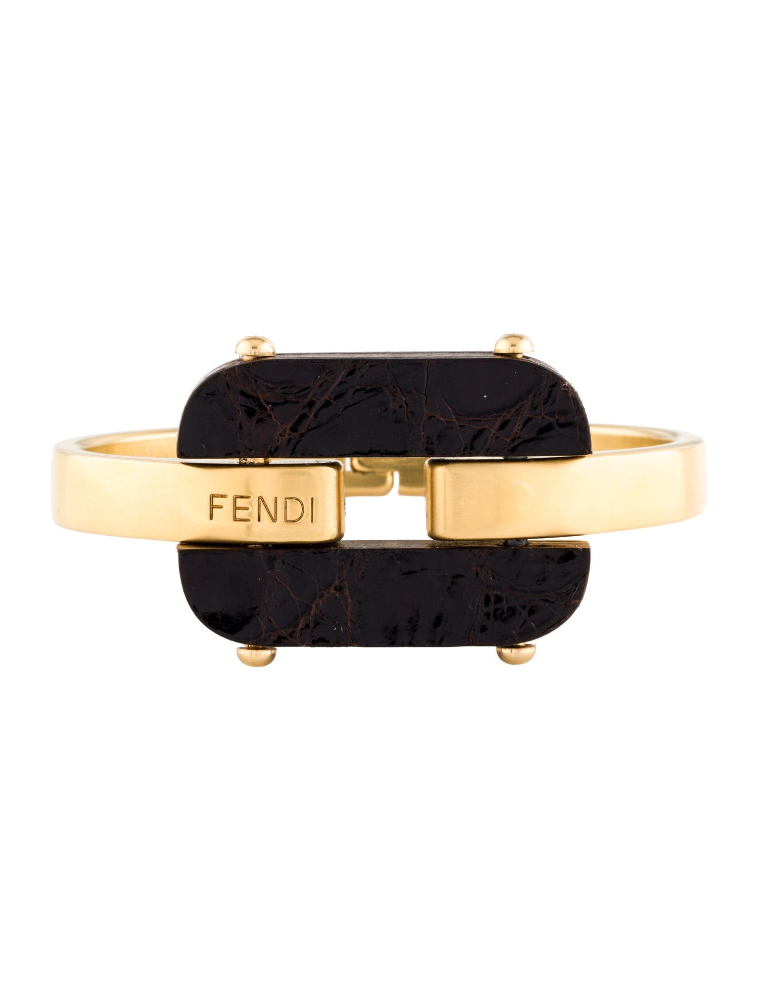 Fendi Leather & Wood Bangle Bracelet