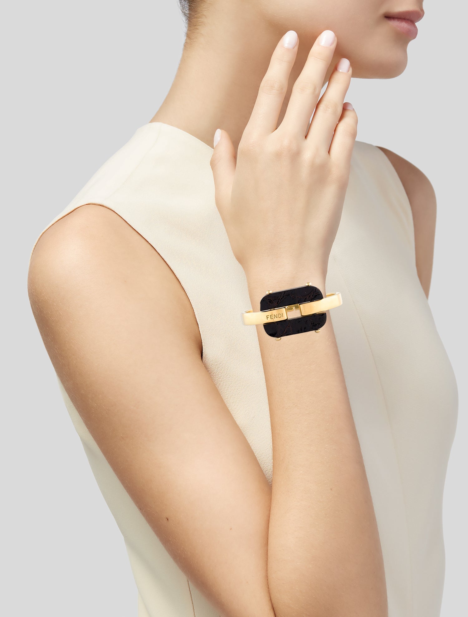 Fendi Leather & Wood Bangle Bracelet