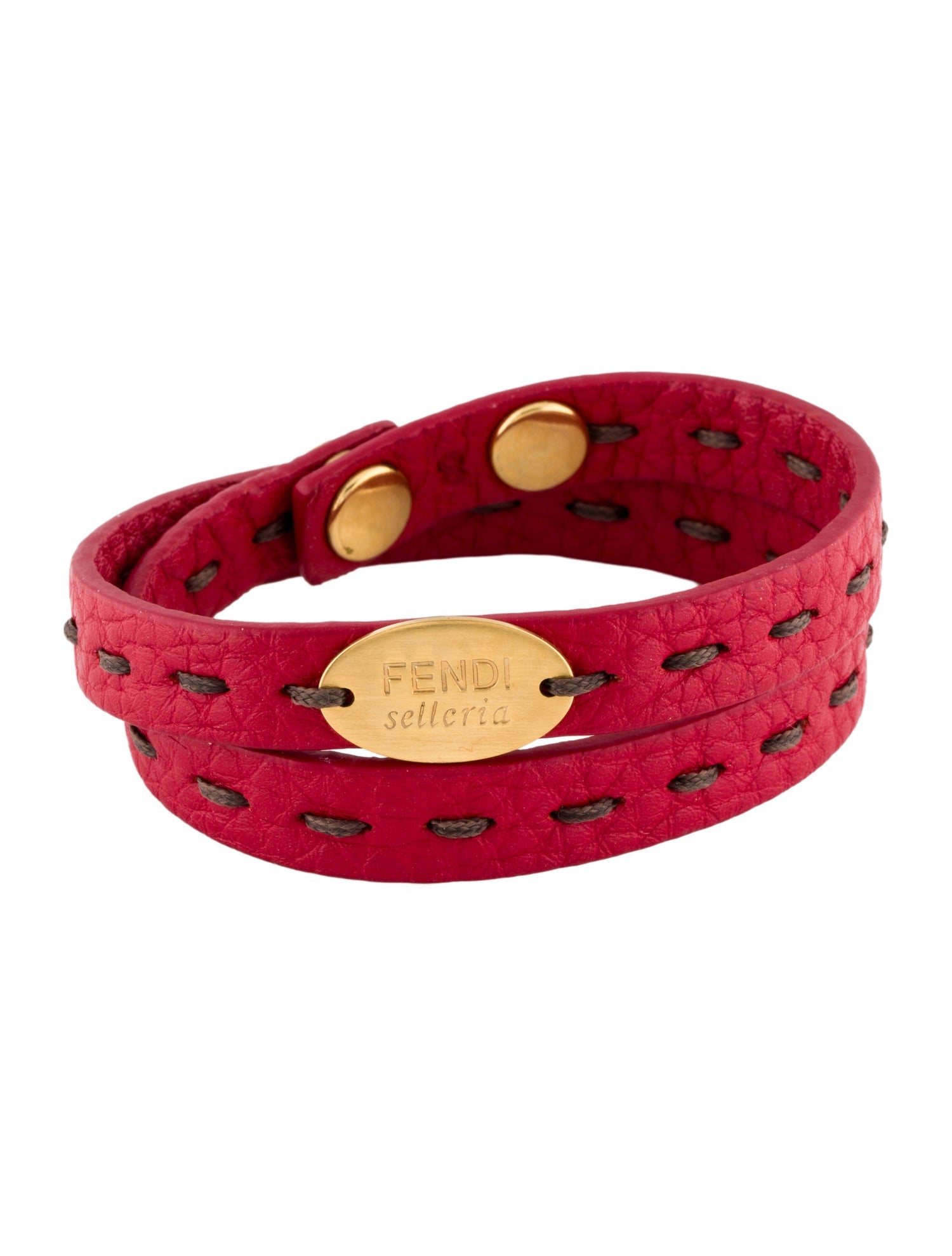 Fendi Leather Selleria Double Wrap Bracelet