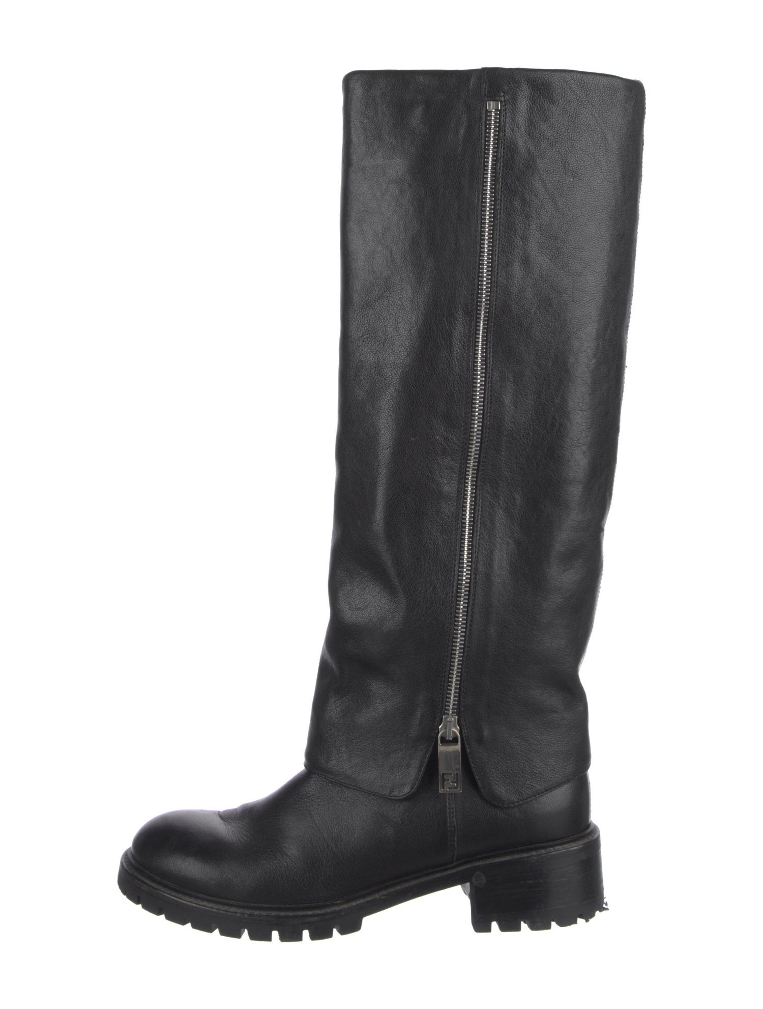 Fendi Zucca FF Logo Leather Riding Boots