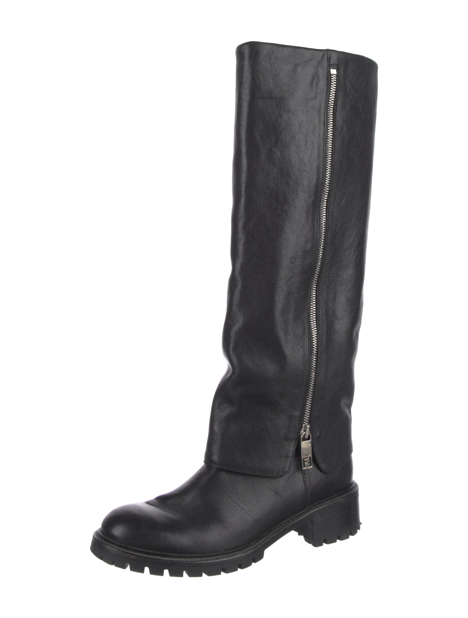 Fendi Zucca FF Logo Leather Riding Boots