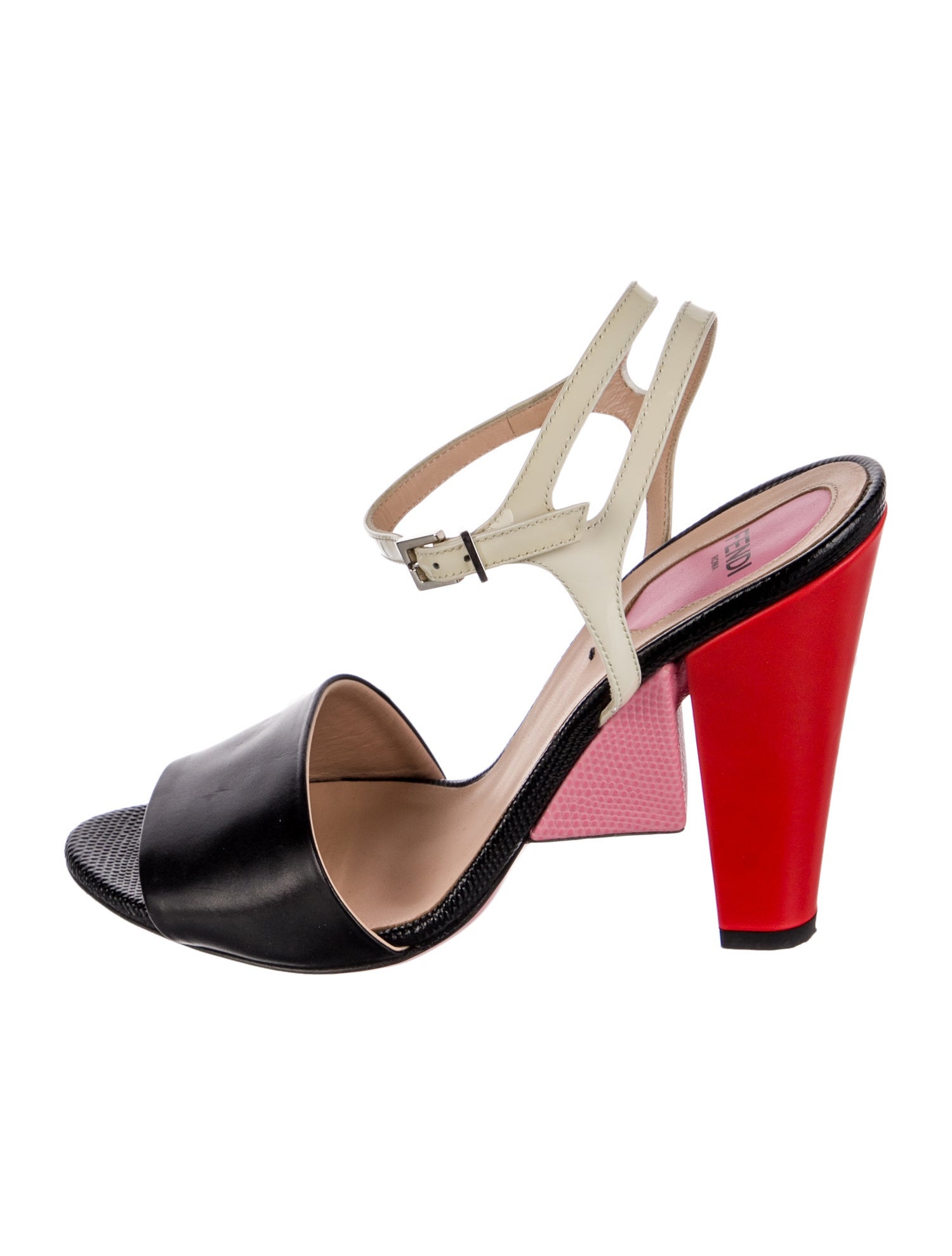 Fendi Leather Colorblock Pattern Slingback Sandals