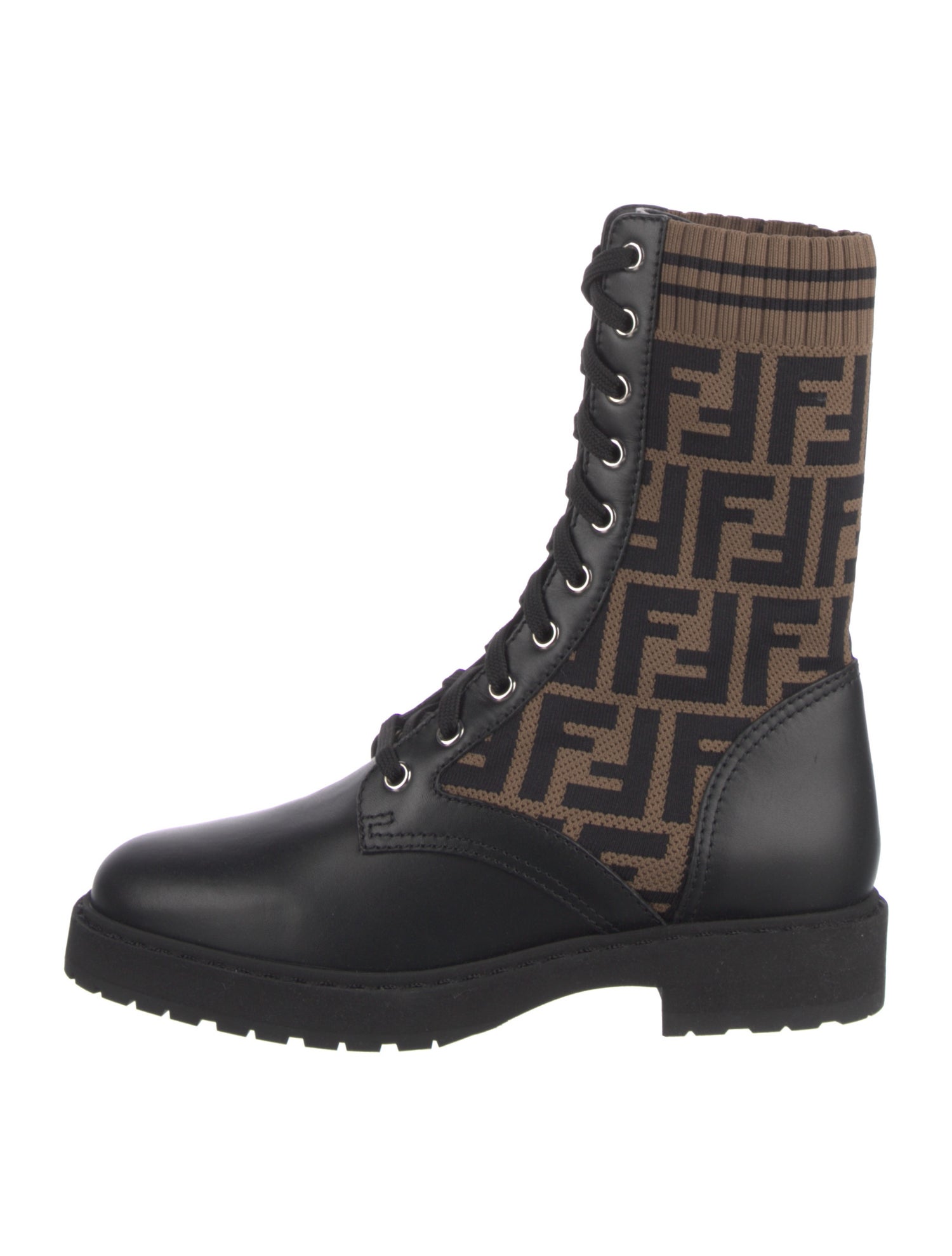 Fendi Zucca FF Logo Leather Combat Boots