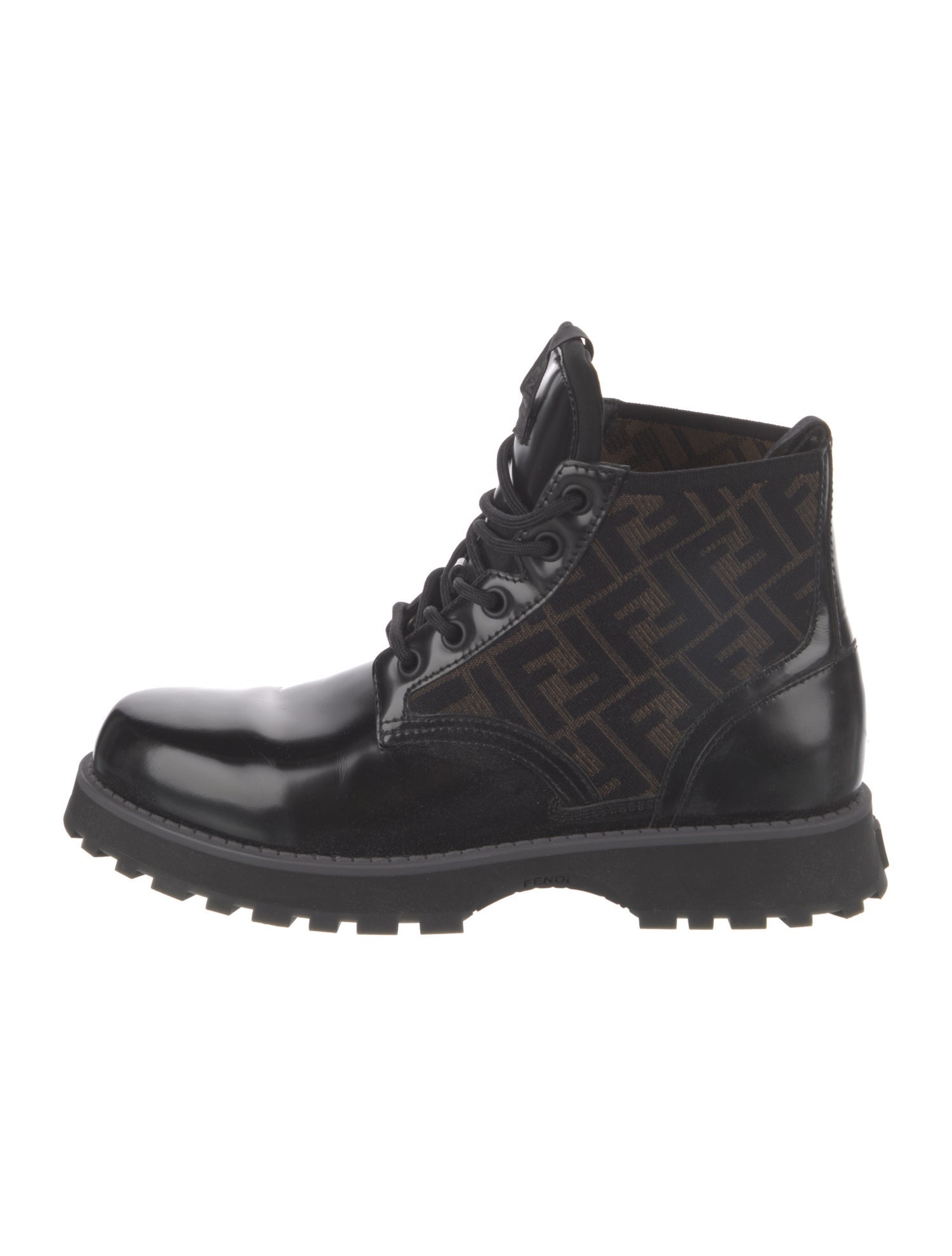 Fendi Zucca FF Logo Leather Lace-Up Boots
