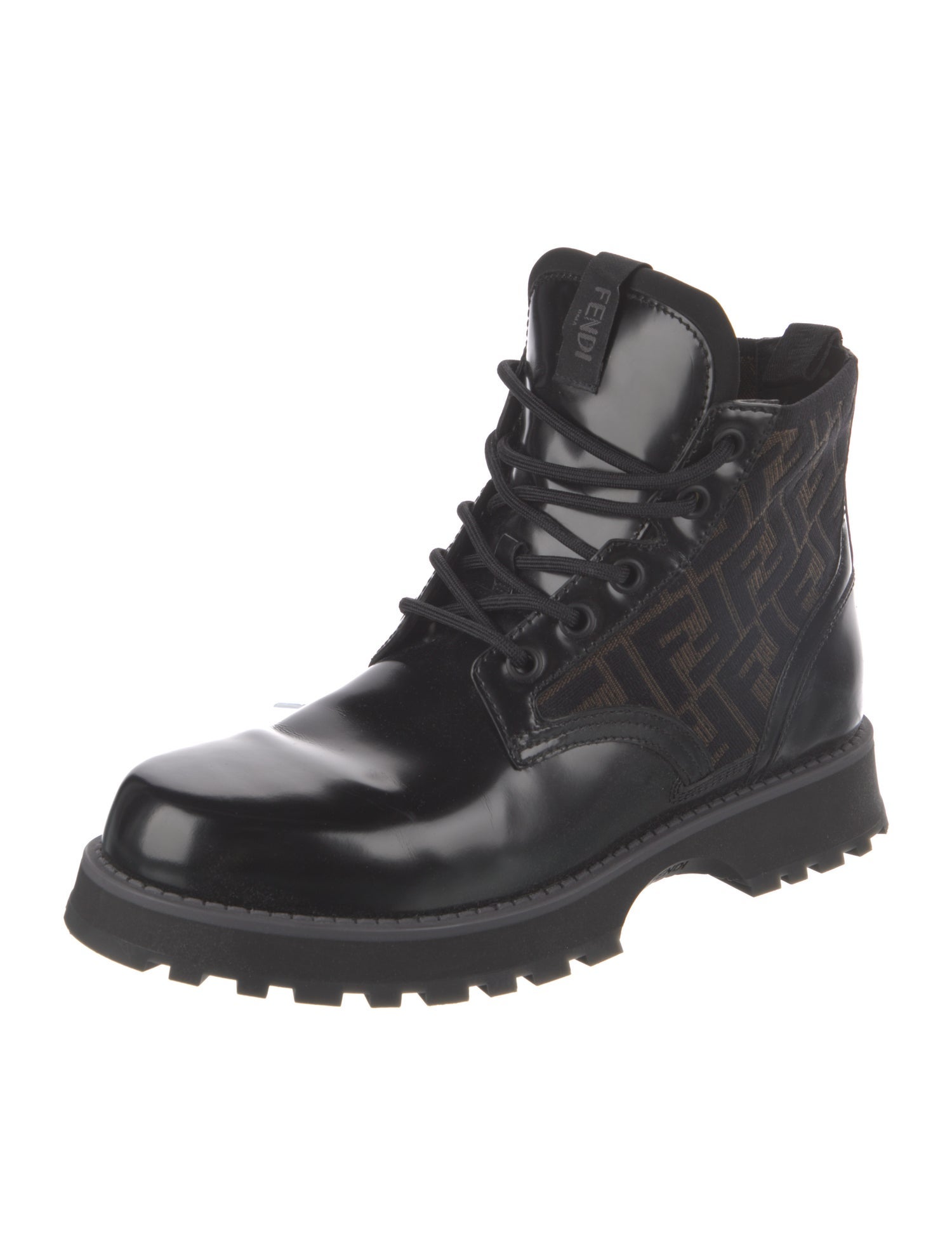 Fendi Zucca FF Logo Leather Lace-Up Boots