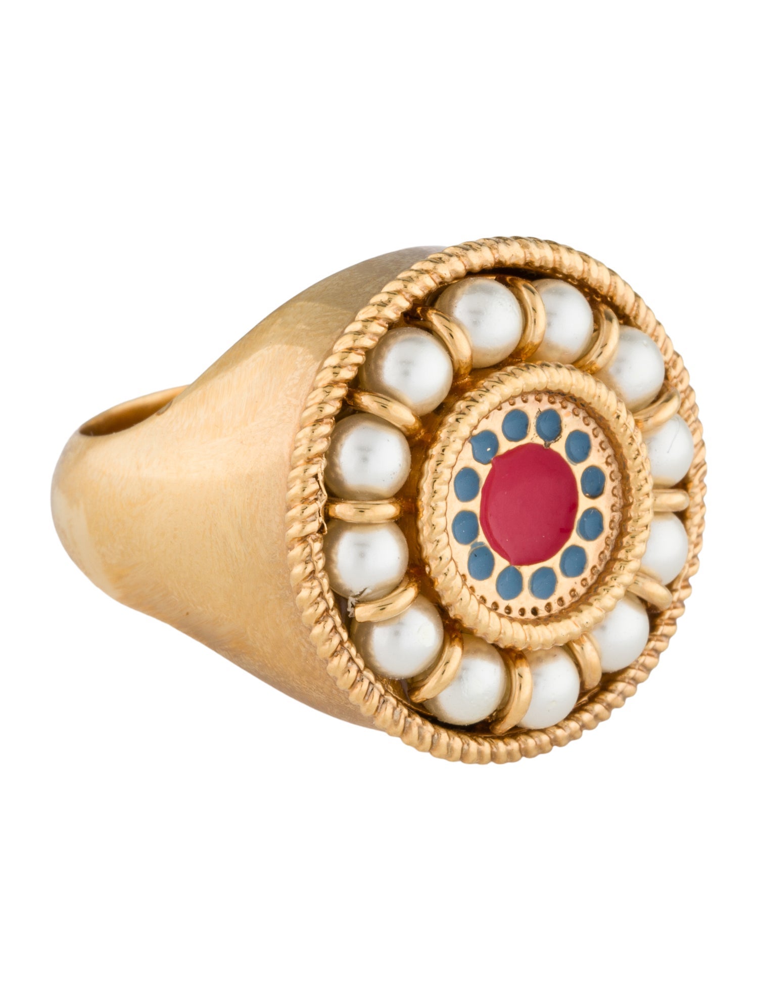 Fendi Faux Pearl & Enamel Cocktail Ring