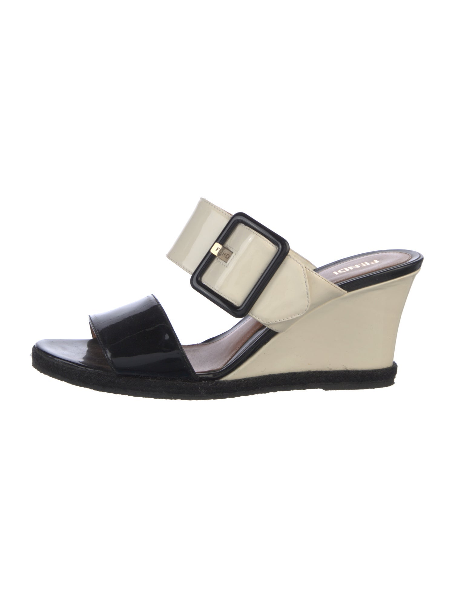 Fendi Patent Leather Colorblock Pattern Slides
