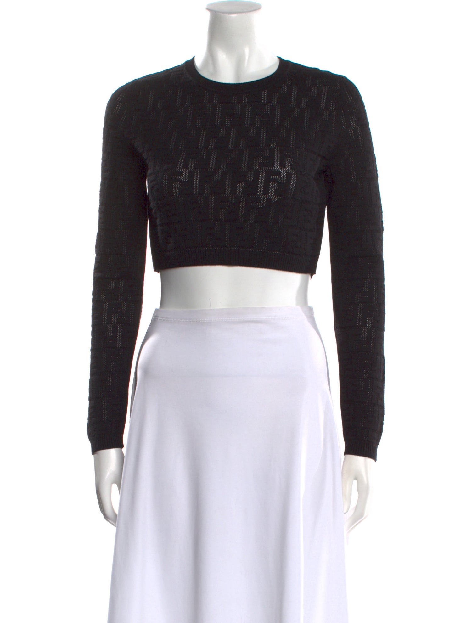Fendi Crew Neck Long Sleeve Crop Top