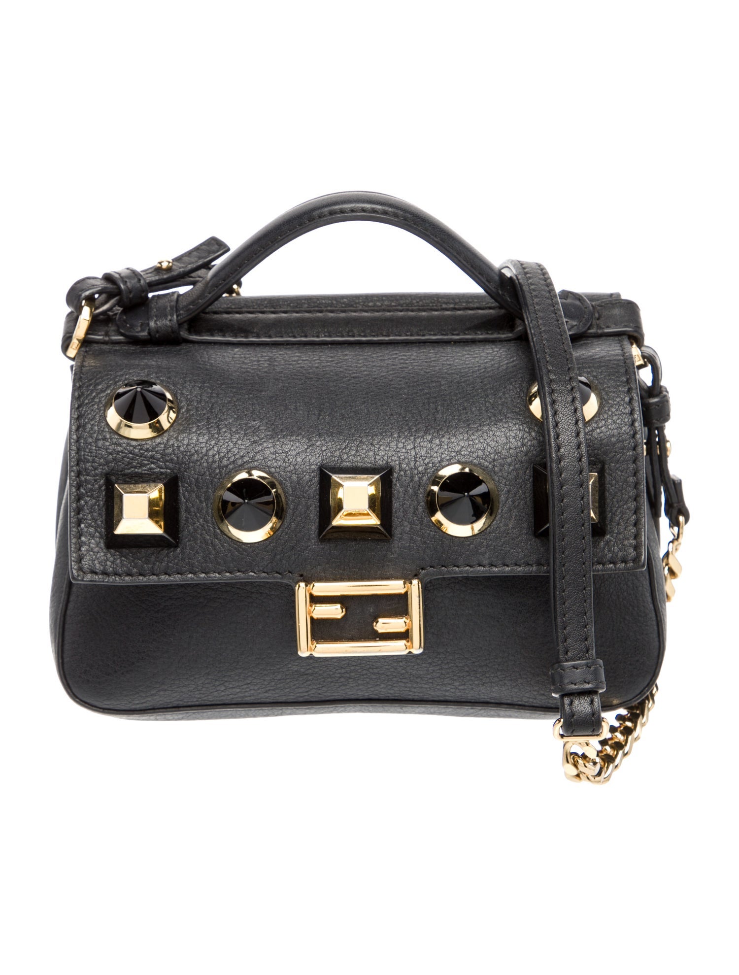 Fendi Leather Double Flap Baguette Micro