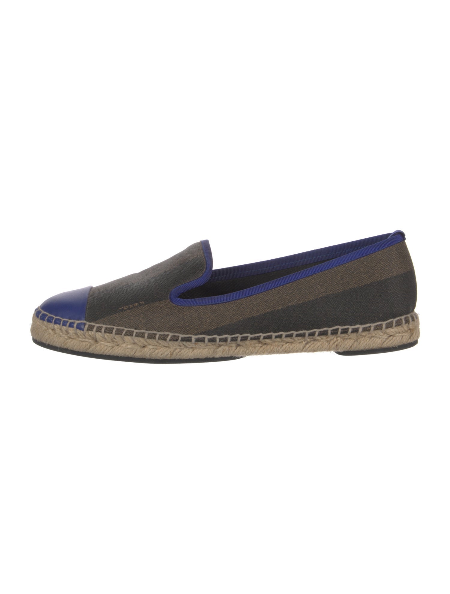Fendi Pequin Pattern Grosgrain Trim Espadrilles