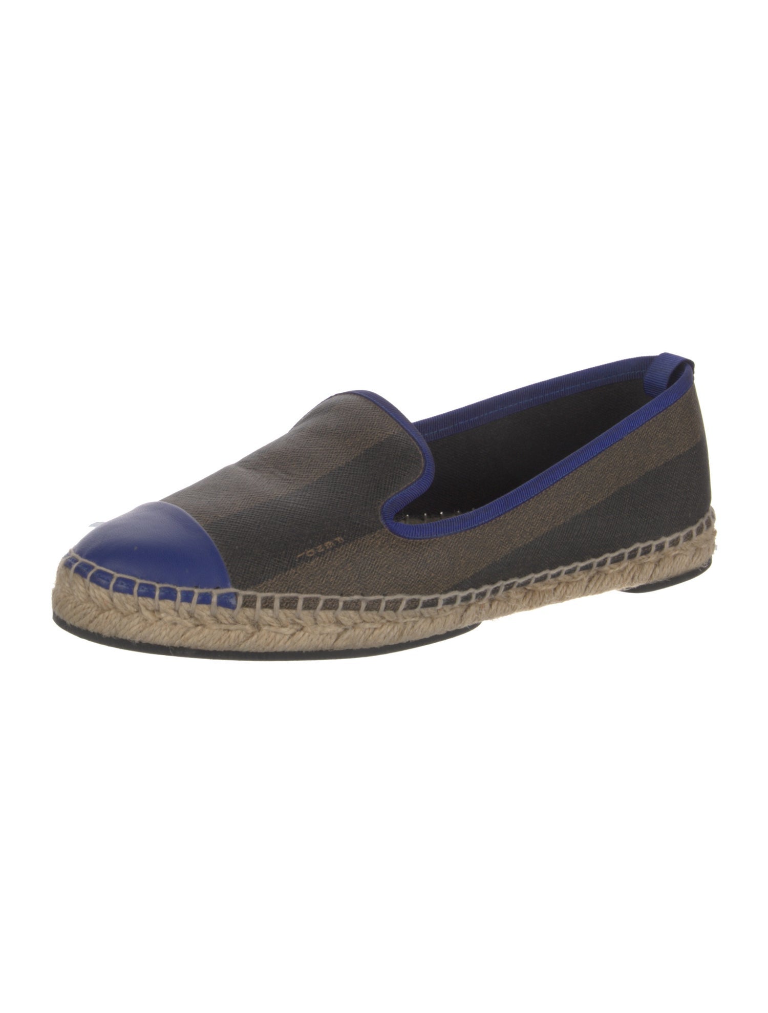 Fendi Pequin Pattern Grosgrain Trim Espadrilles