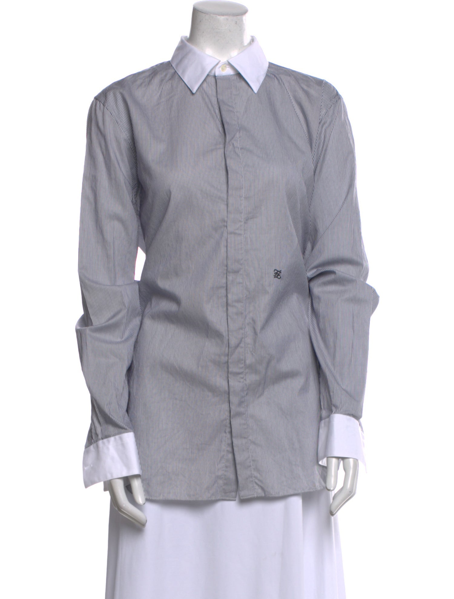 Fendi Striped Long Sleeve Button-Up Top