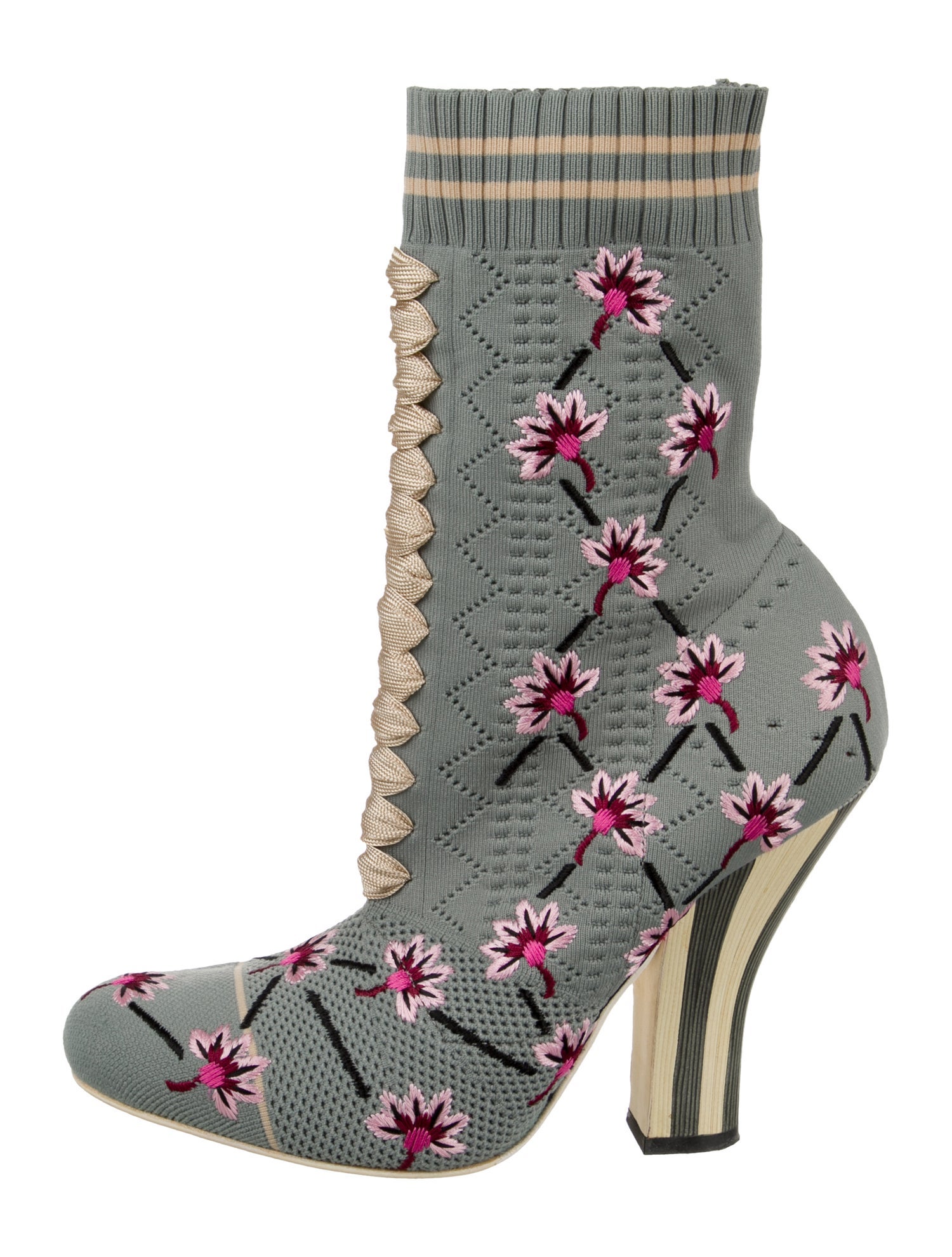Fendi Floral Print Embroidered Accent Sock Boots