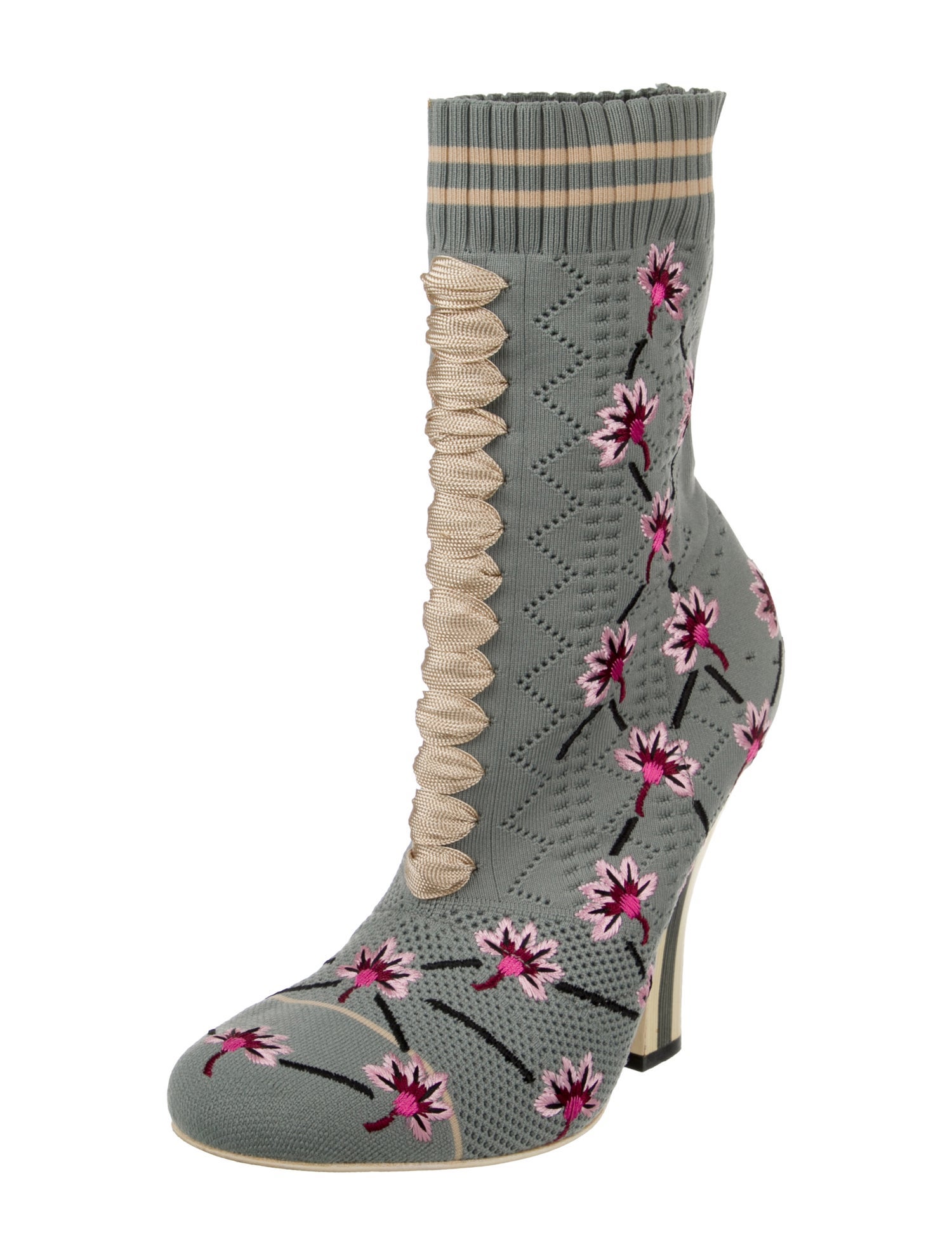 Fendi Floral Print Embroidered Accent Sock Boots