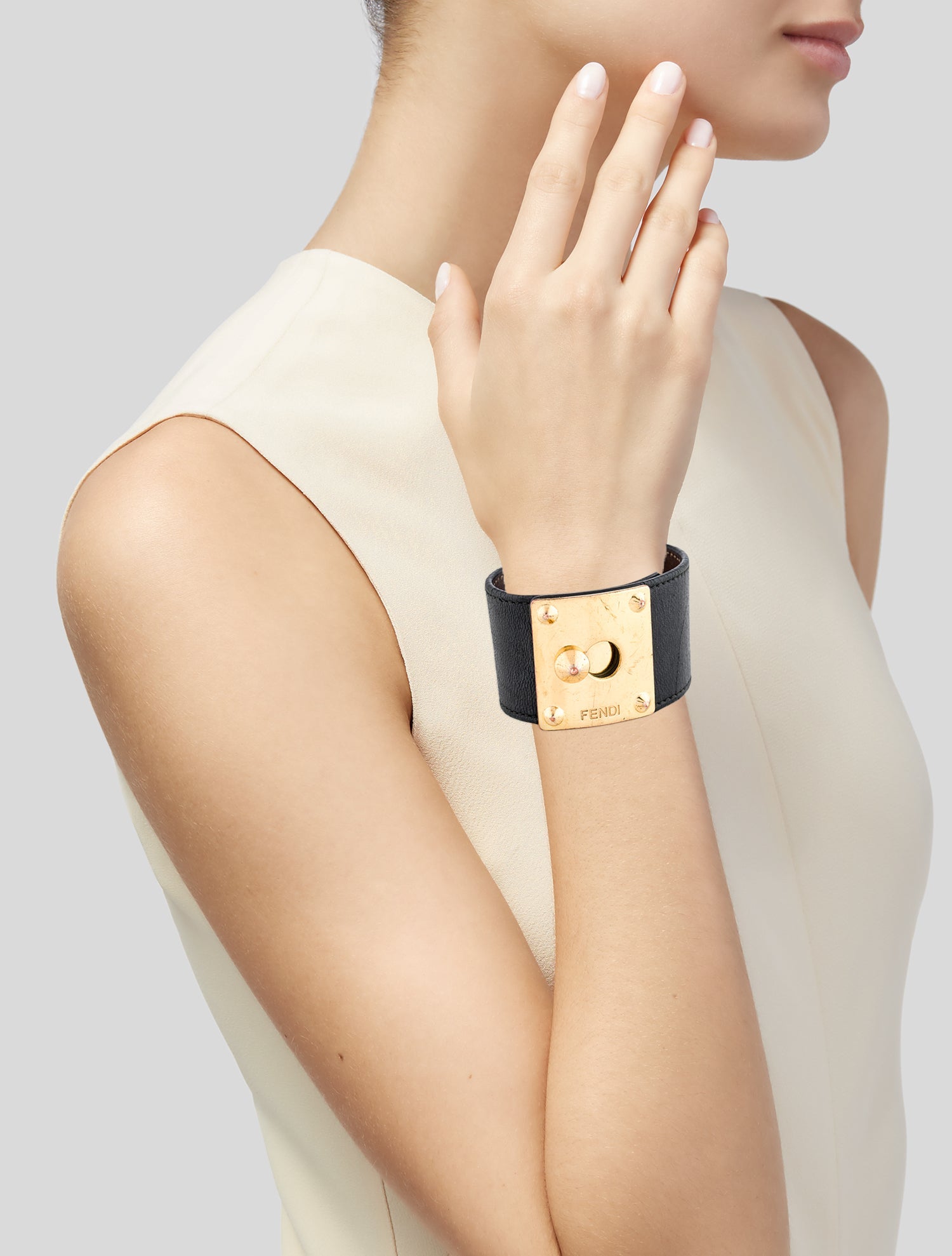 Fendi Leather Stud Wrap Bracelet