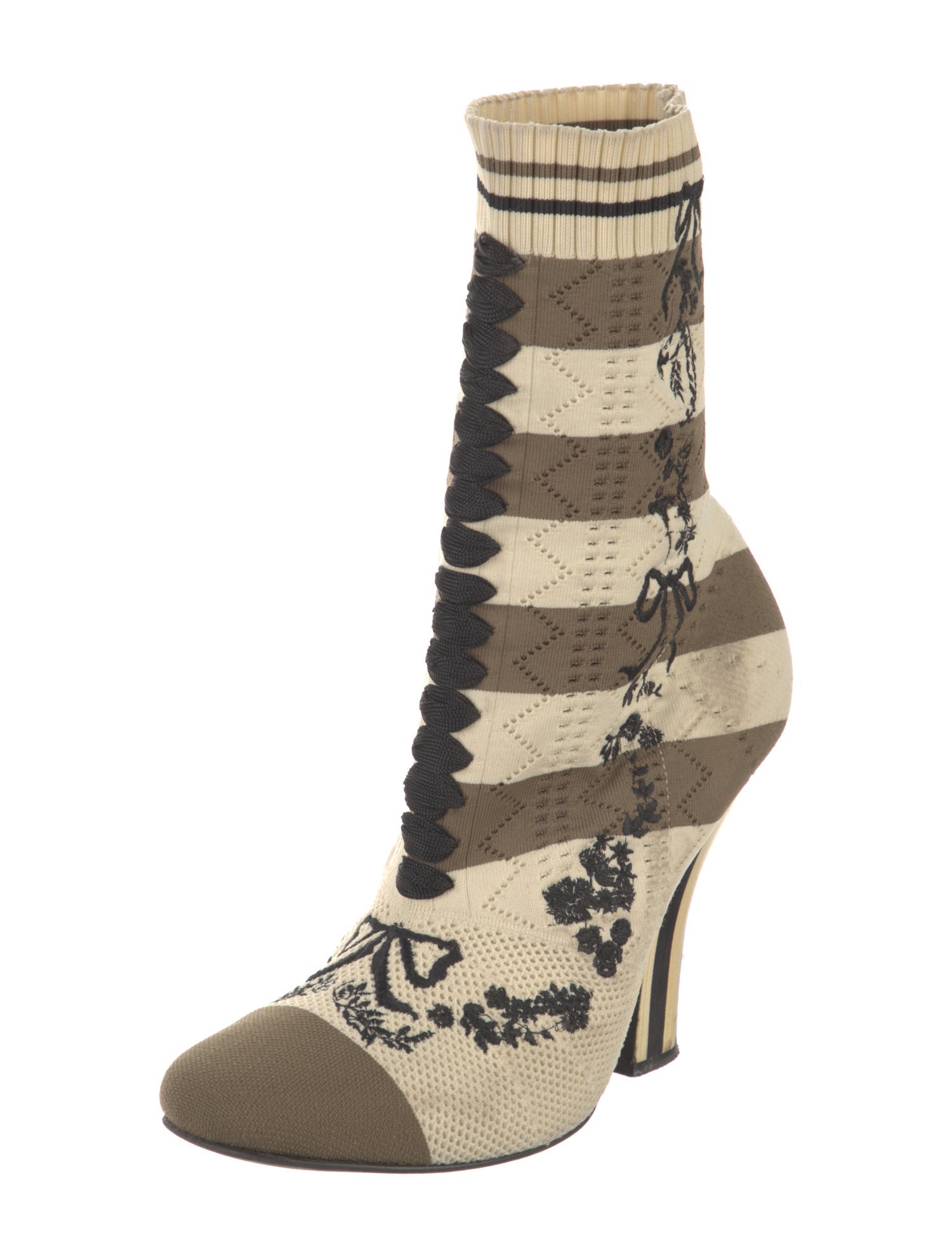 Fendi Animal Print Embroidered Accent Sock Boots