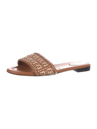 Fendi Zucca FF Logo Leather Slides