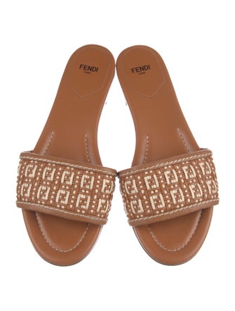 Fendi Zucca FF Logo Leather Slides