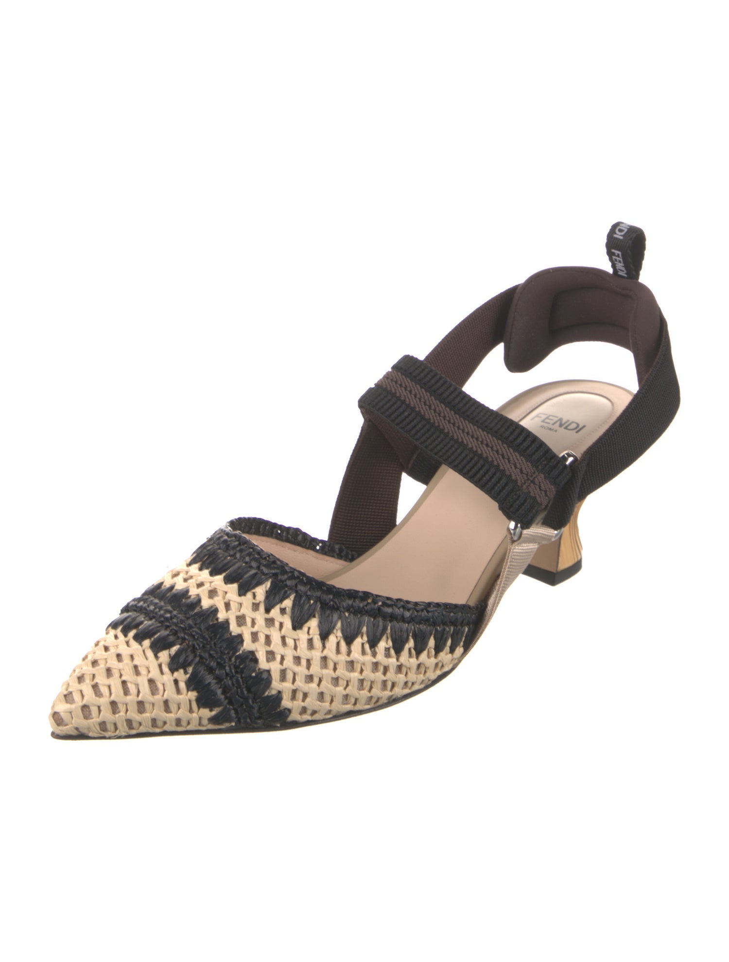 Fendi Raffia Colorblock Pattern D'Orsay Pumps