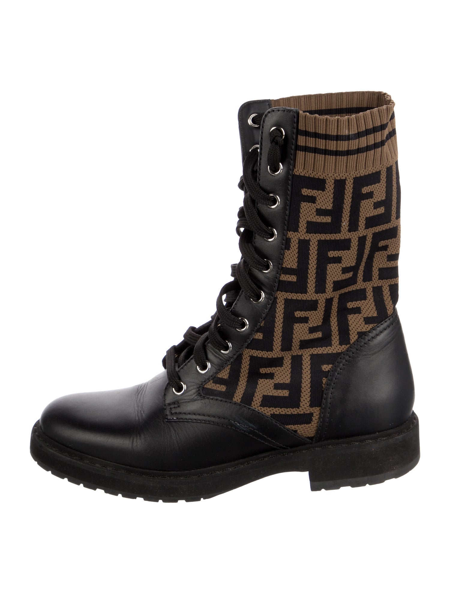 Fendi Zucca FF Logo Leather Combat Boots