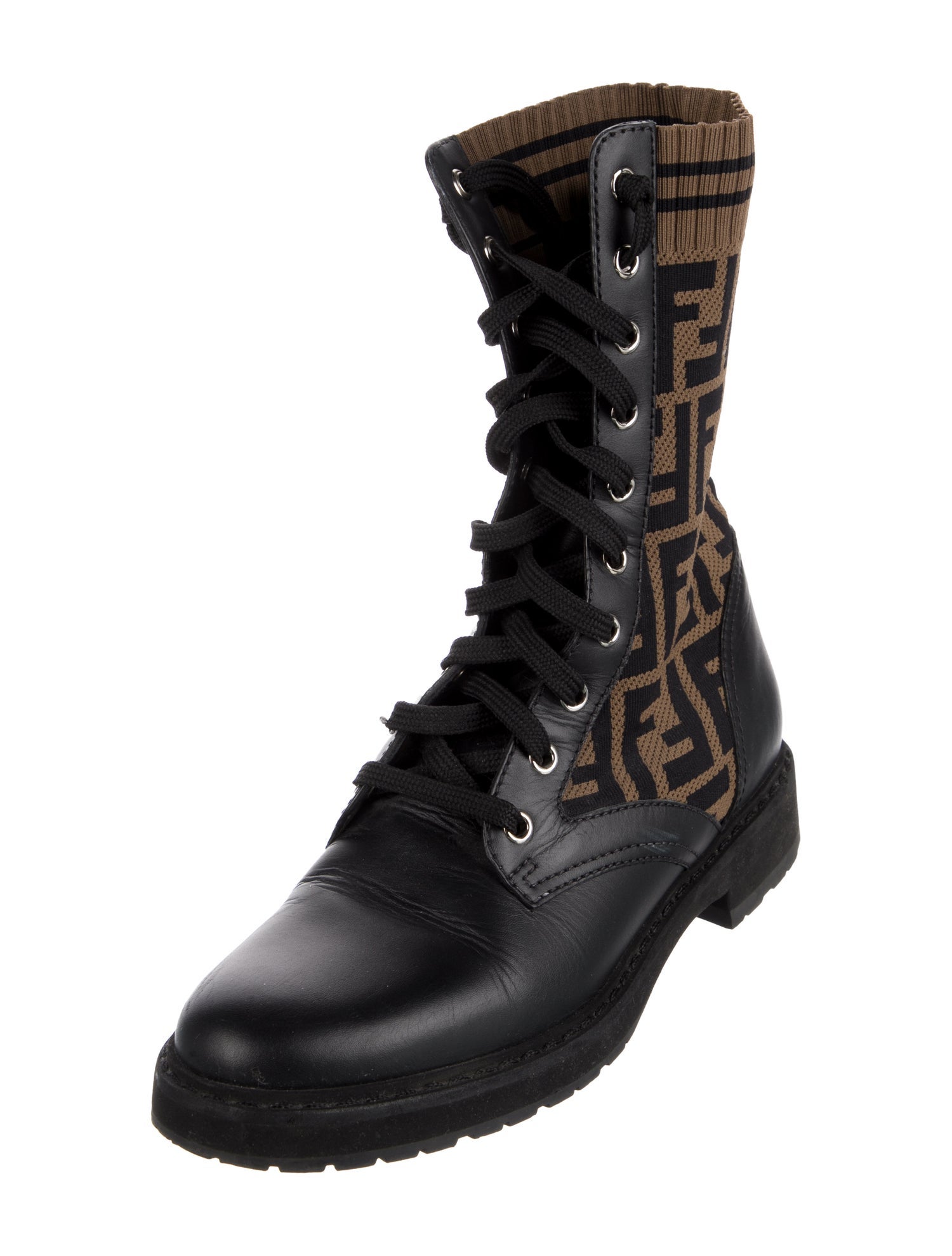 Fendi Zucca FF Logo Leather Combat Boots