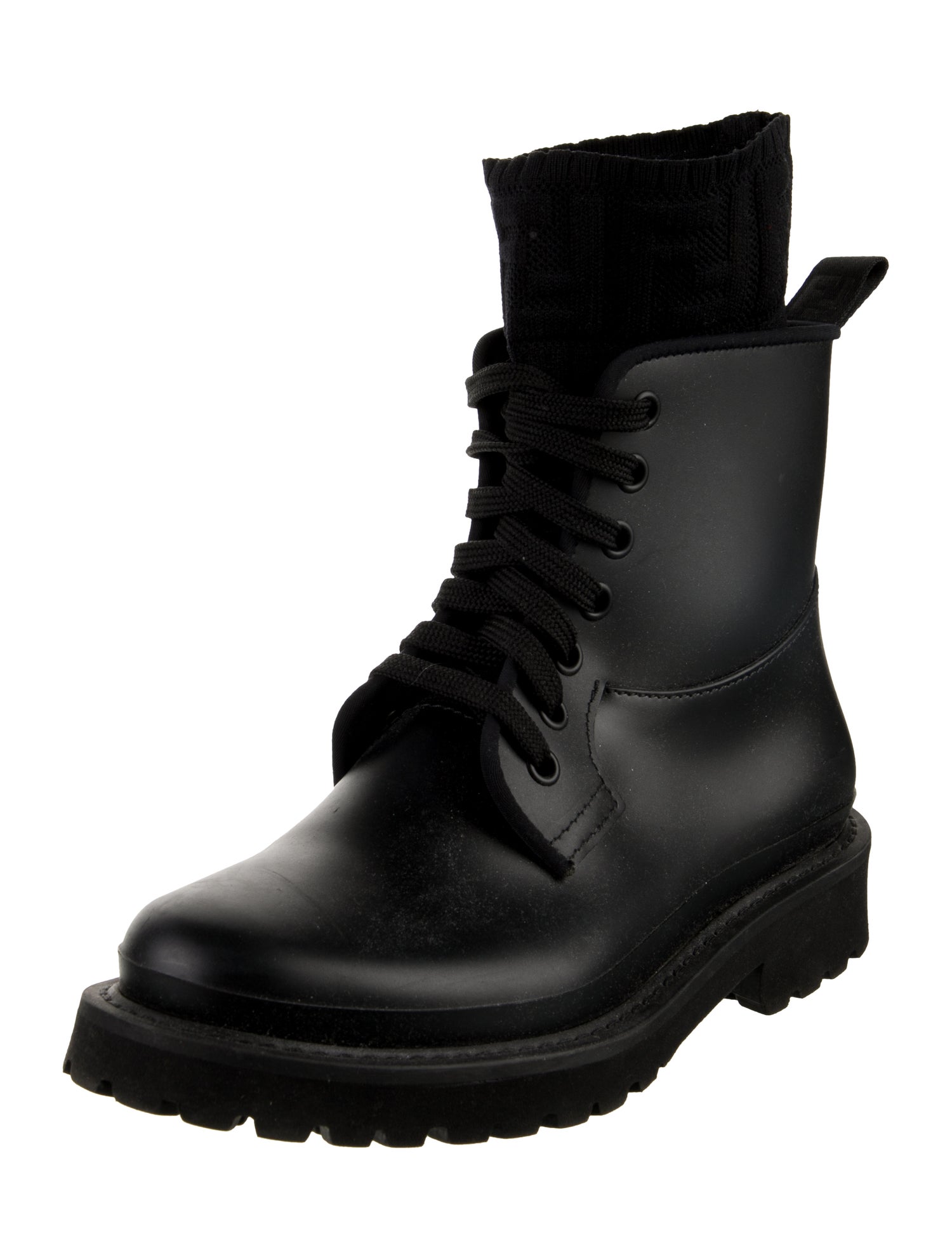 Fendi Zucca FF Logo Leather Combat Boots