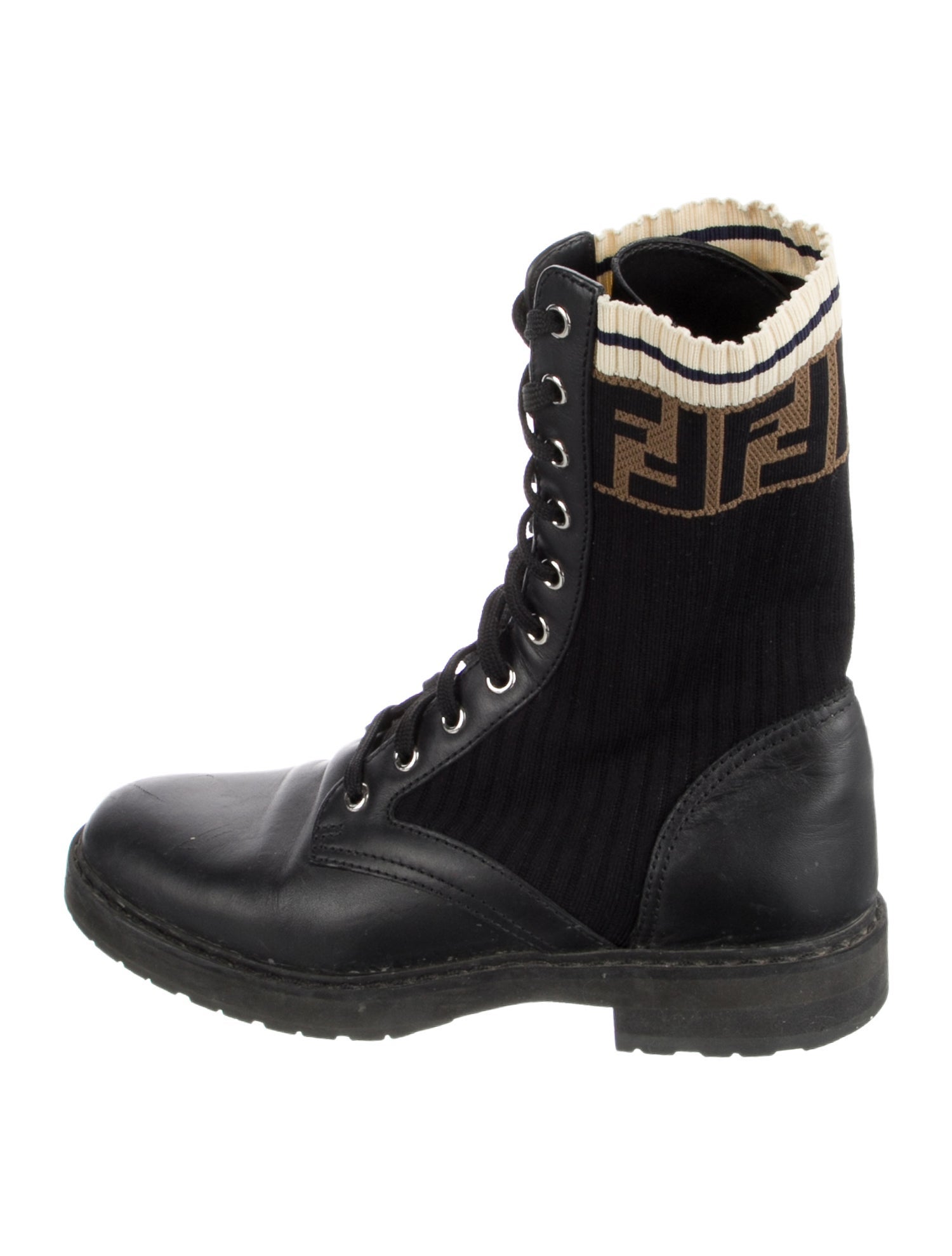 Fendi Zucca FF Logo Leather Combat Boots