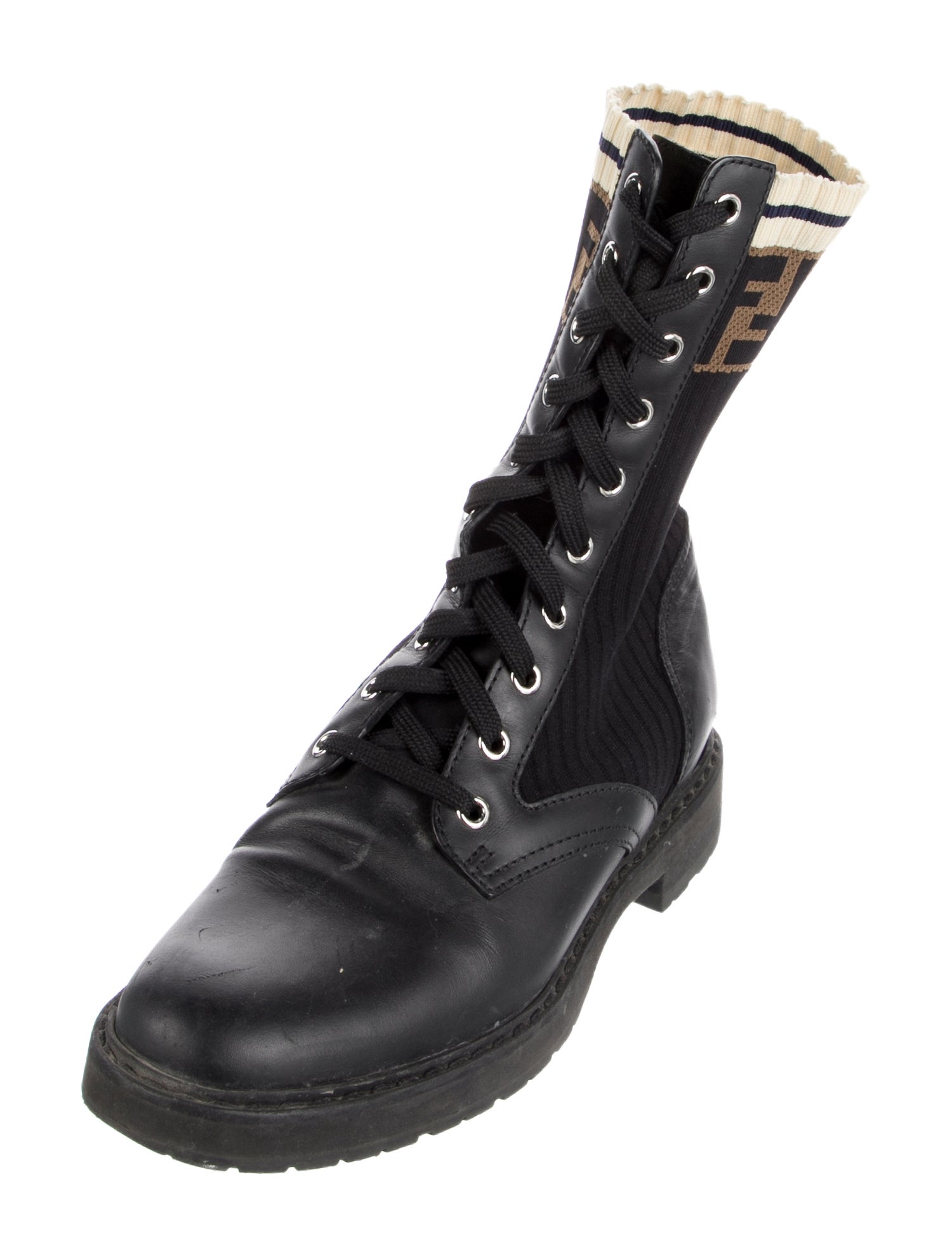 Fendi Zucca FF Logo Leather Combat Boots