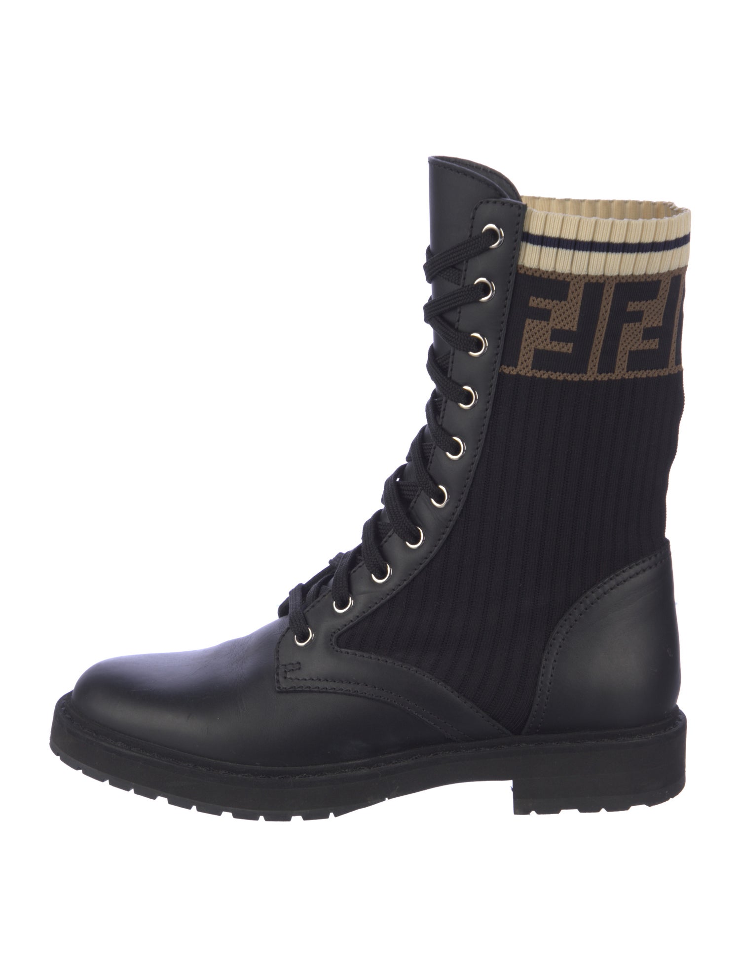 Fendi Zucca FF Logo Leather Combat Boots