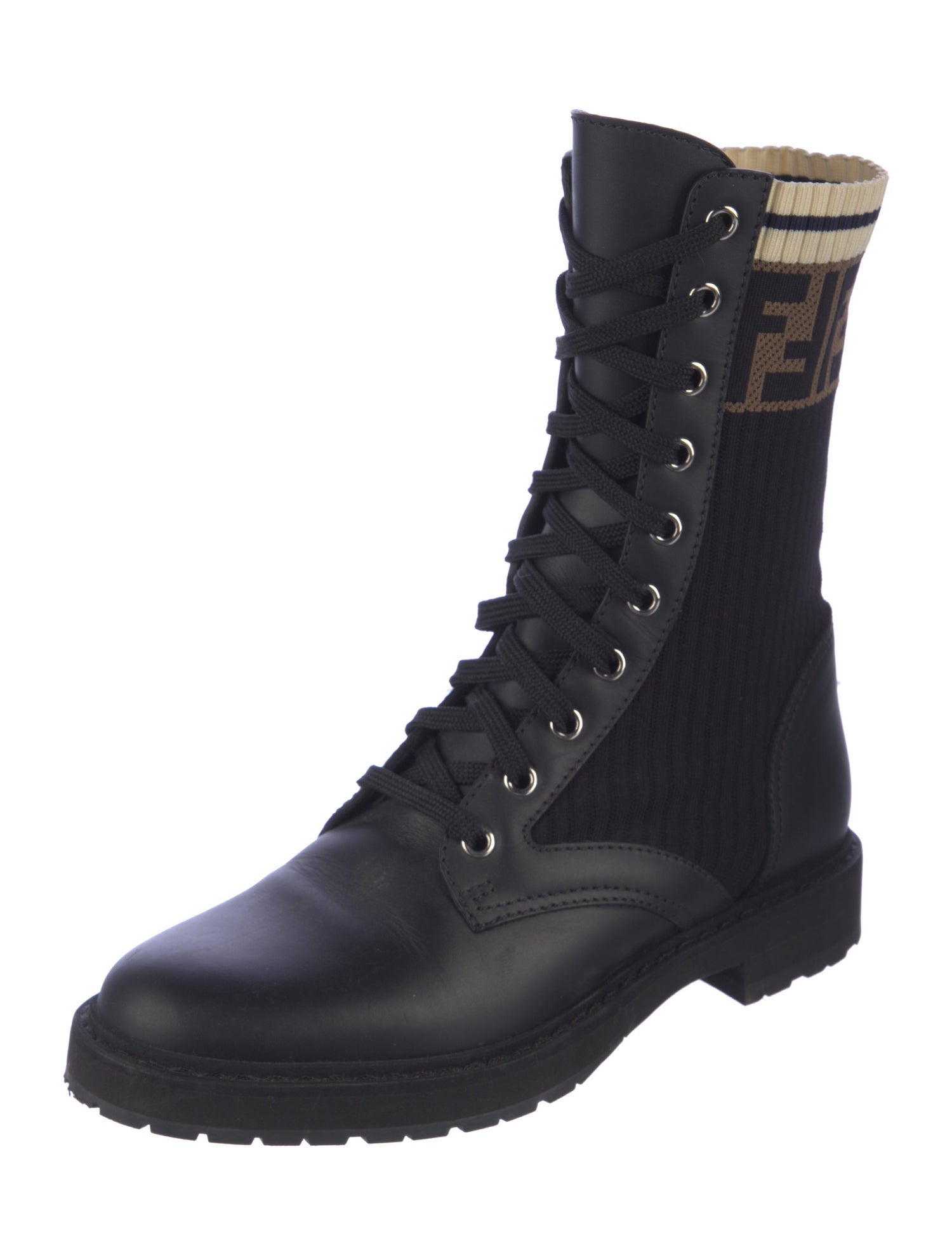 Fendi Zucca FF Logo Leather Combat Boots