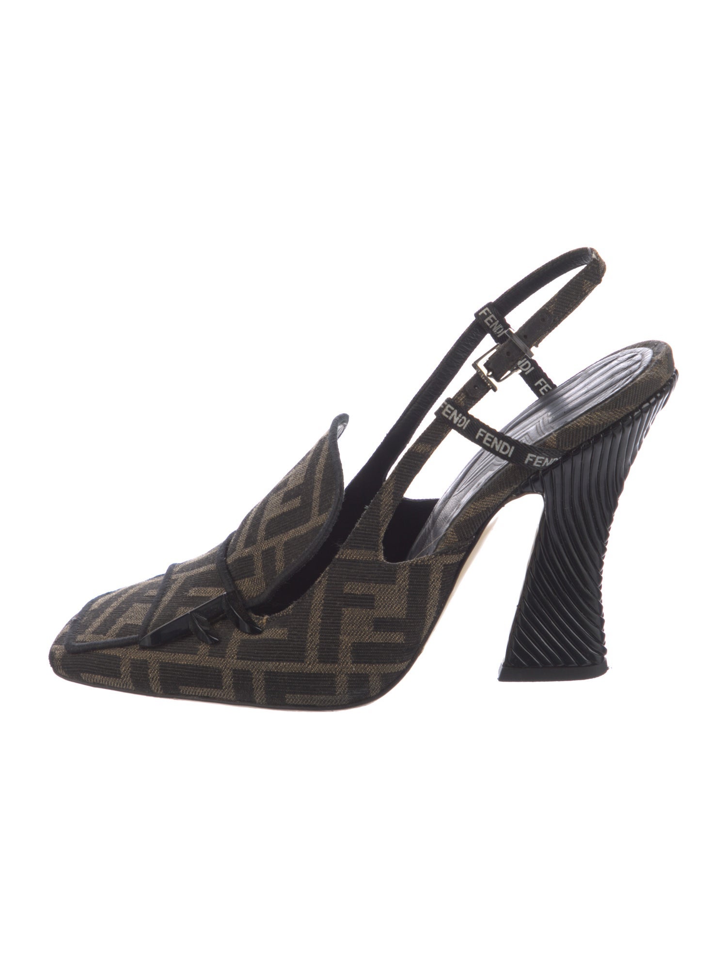 Fendi Zucca FF Logo Canvas Slingback Pumps