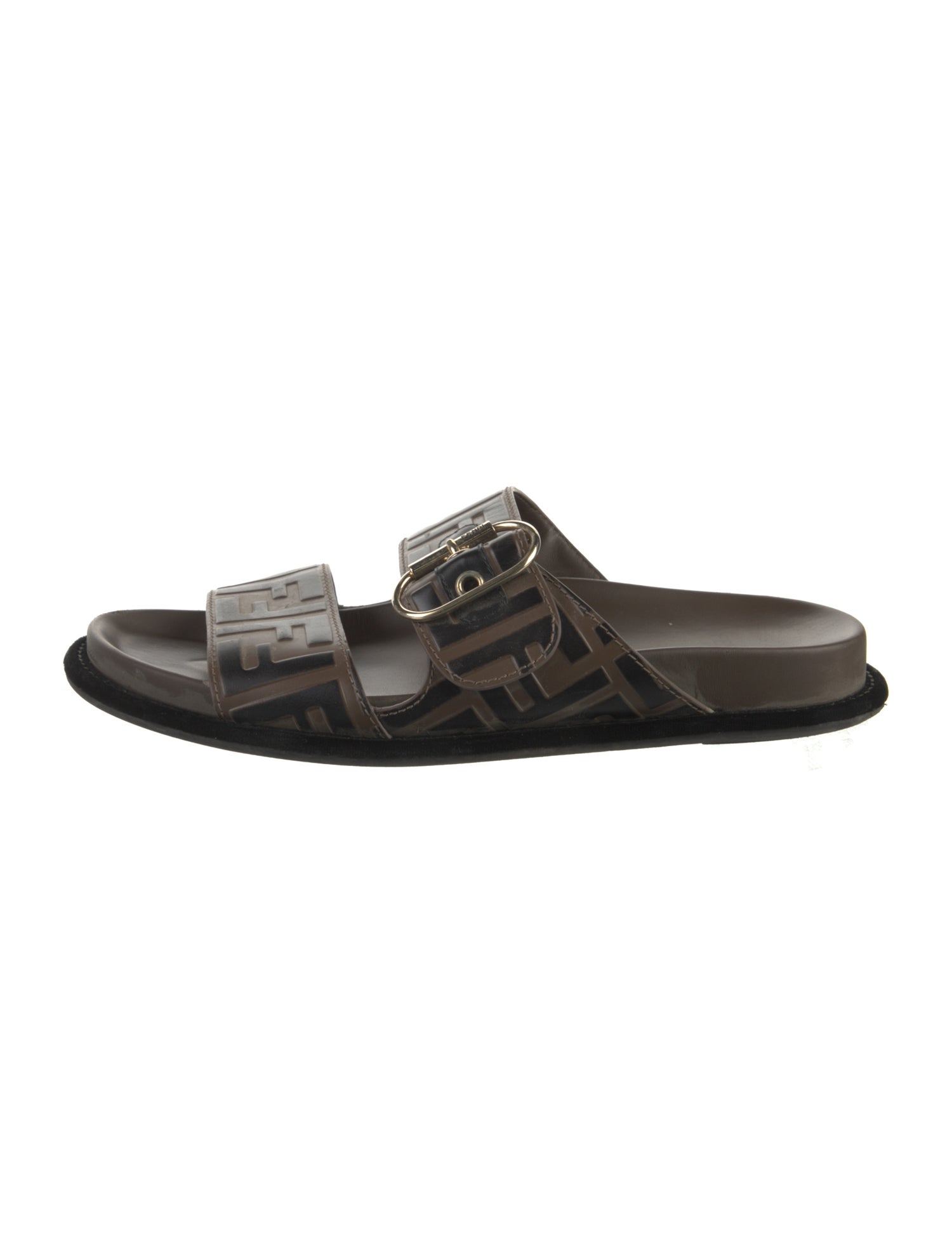 Fendi Zucca FF Logo Leather Slides
