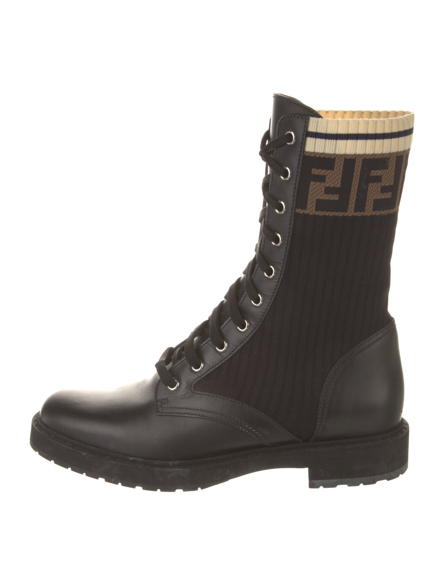 Fendi Zucca FF Logo Leather Combat Boots