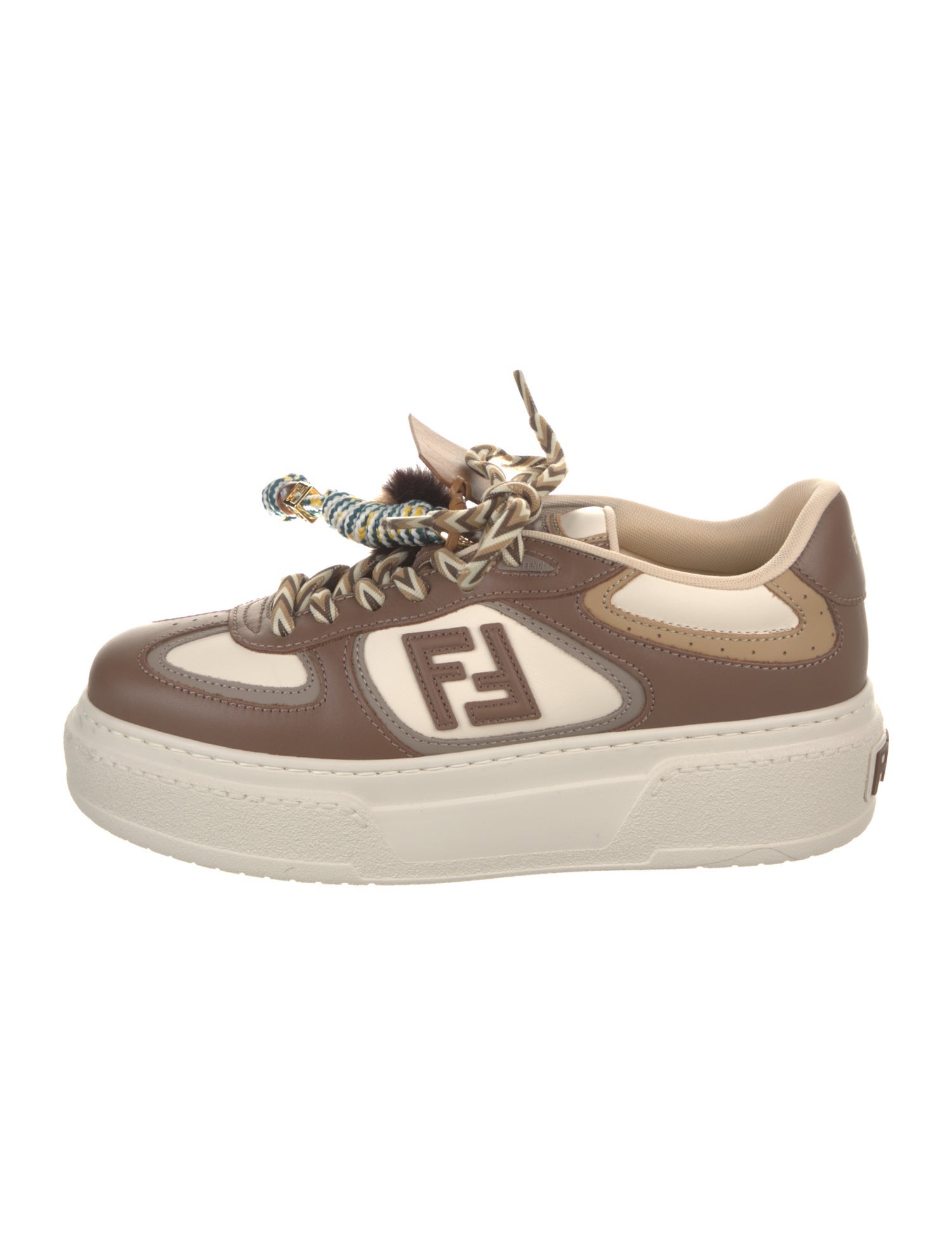 Fendi Leather Colorblock Pattern Sneakers